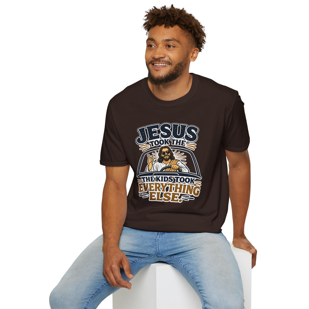 Jesus Took The Wheel T‑Shirt — "Jesus Took The Kids Took Everything Else" Christian Graphic Tee