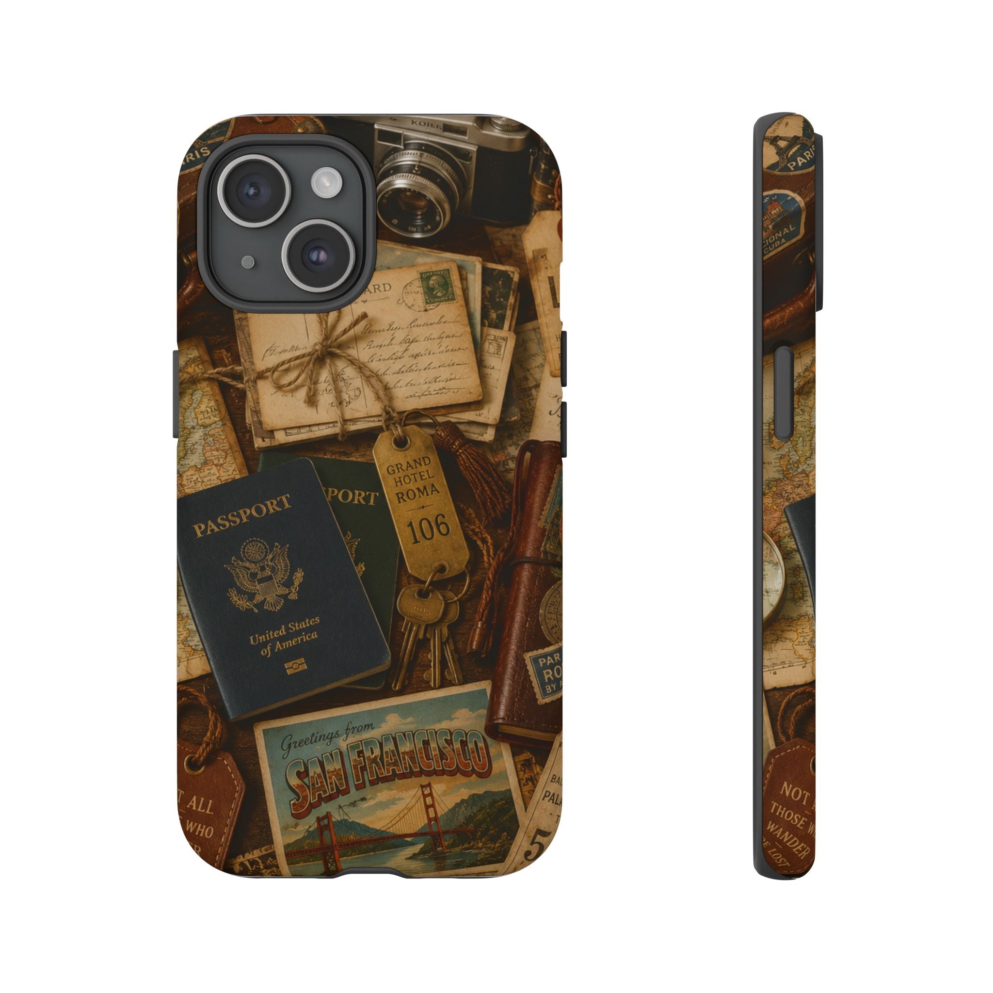 Vintage Travel Phone Case – Passport & Postcard Collage