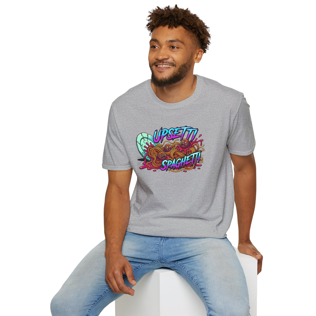 Upsetti Spaghetti T-Shirt — Funny Cartoon Spilled Pasta Graphic Tee