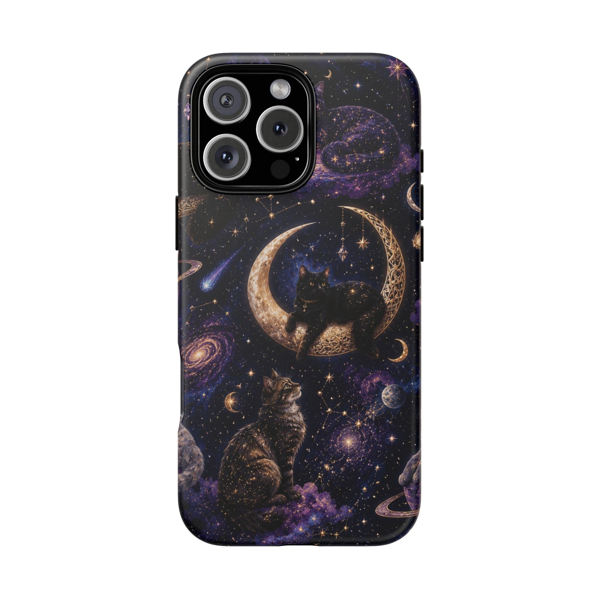 Galaxy Cats Tough Phone Case — Moon & Stars Space Kitty Protective Cover
