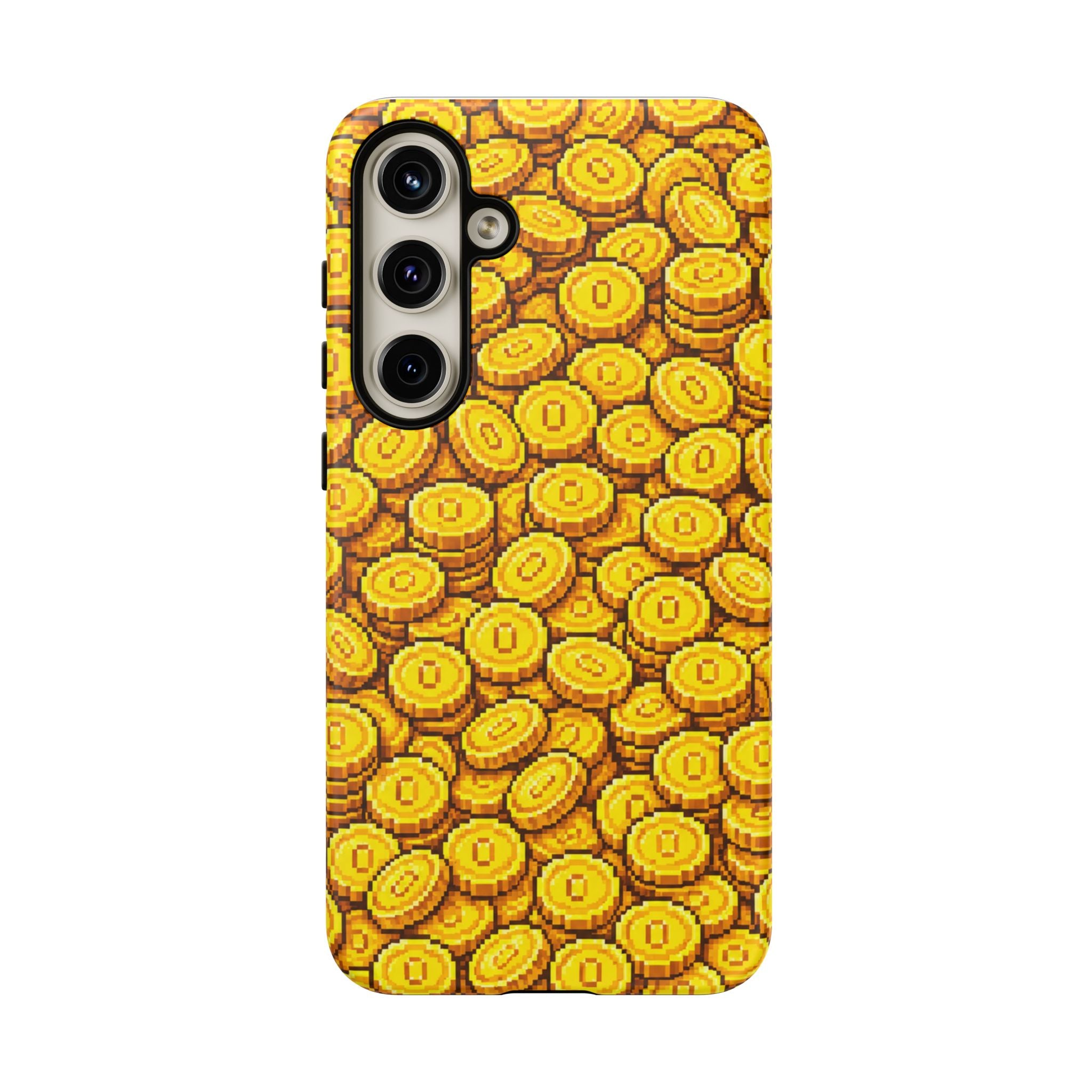8bit Gamer Coin Pattern Phone Case – Retro Video Game Gold Treasure Design