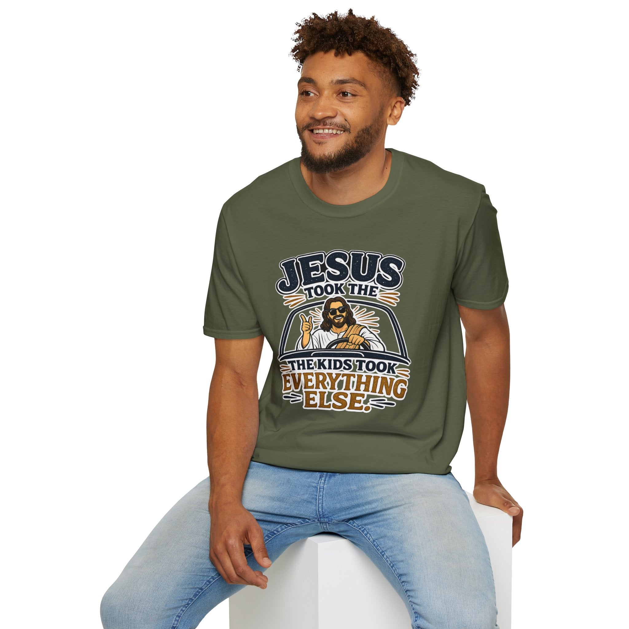 Jesus Took The Wheel T‑Shirt — "Jesus Took The Kids Took Everything Else" Christian Graphic Tee