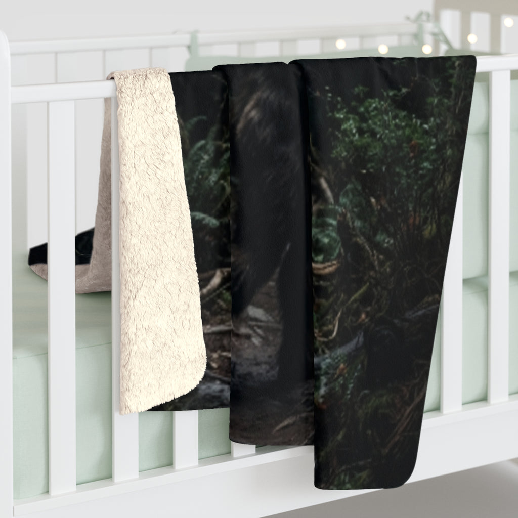 Bigfoot Forest Sherpa Blanket — Cozy Fleece Camping Throw