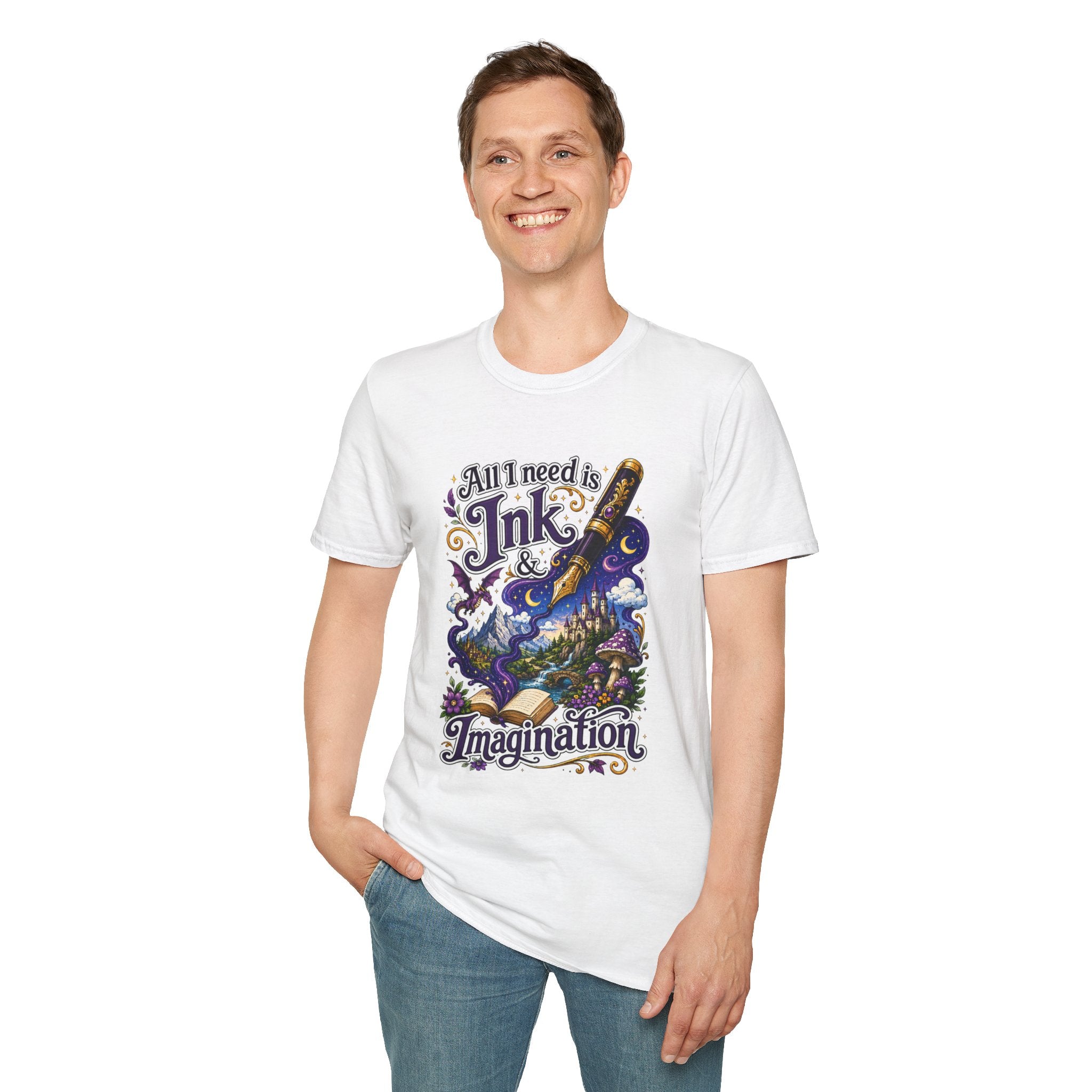 Ink & Imagination T-Shirt — "All I Need Is Ink & Imagination" Artistic Pen Design