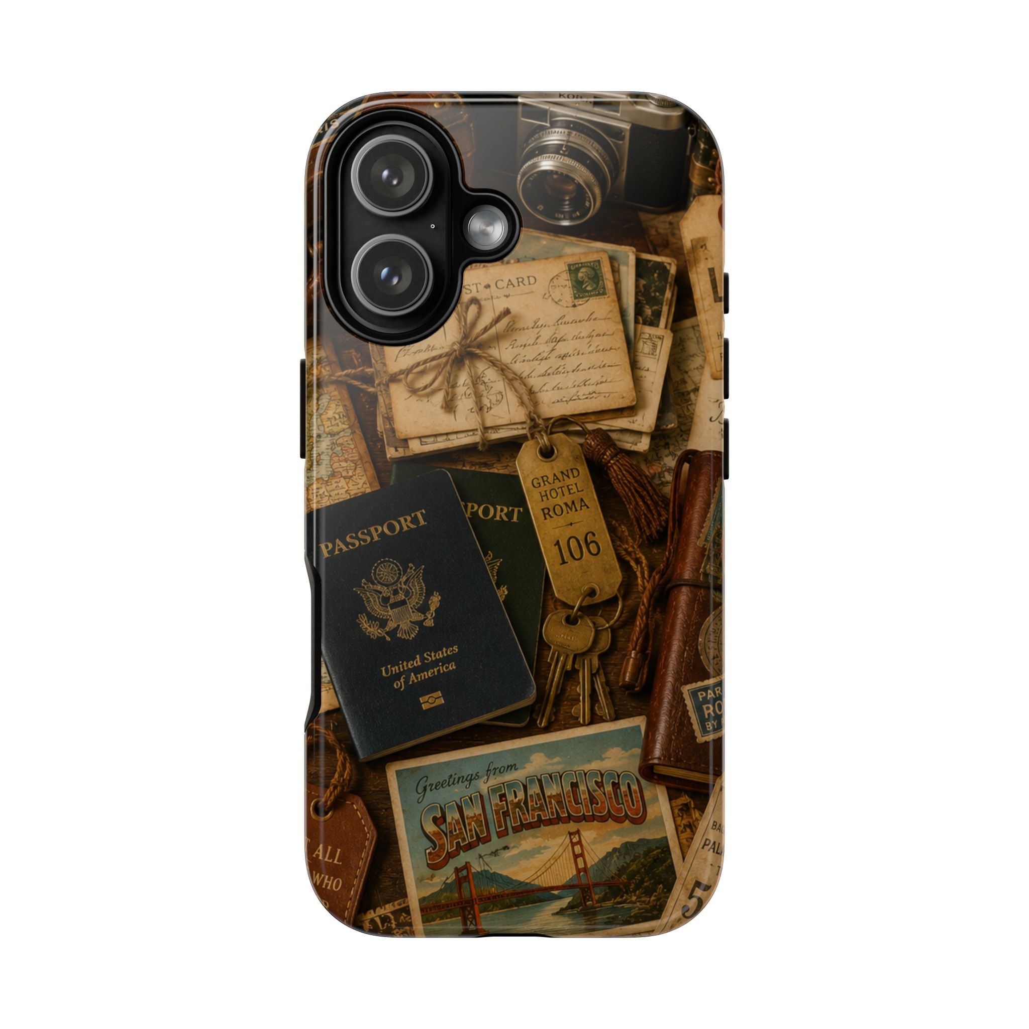 Vintage Travel Phone Case – Passport & Postcard Collage