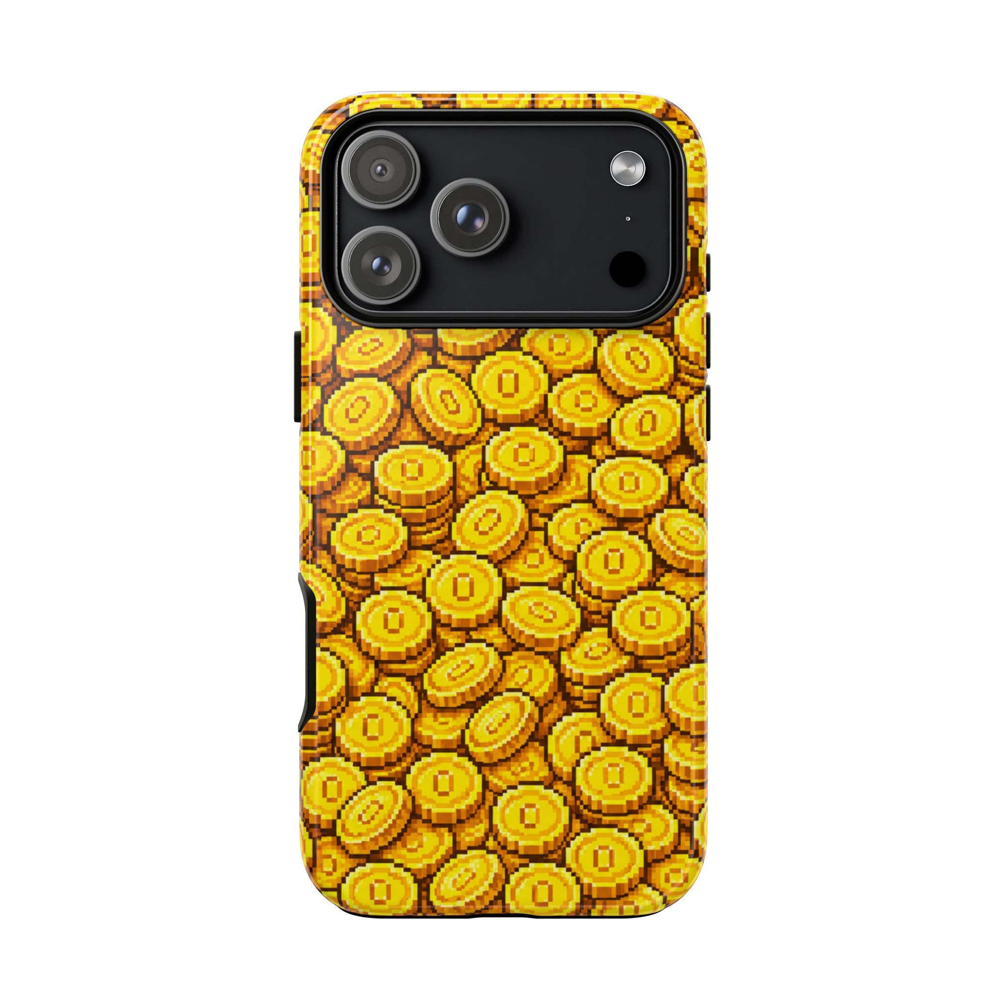 8bit Gamer Coin Pattern Phone Case – Retro Video Game Gold Treasure Design