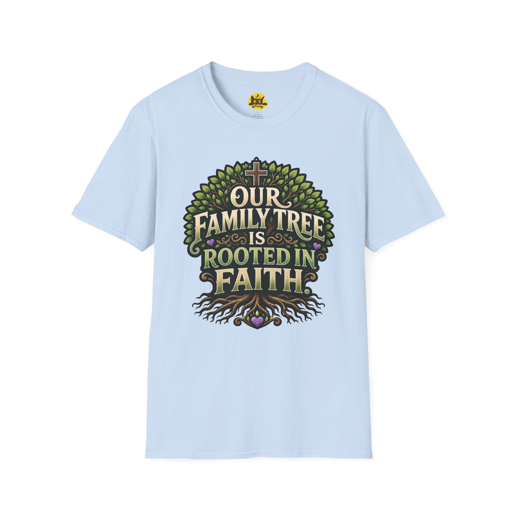 Faith Family Tree T-Shirt — "Our Family Tree Is Rooted in Faith" Christian Graphic Tee