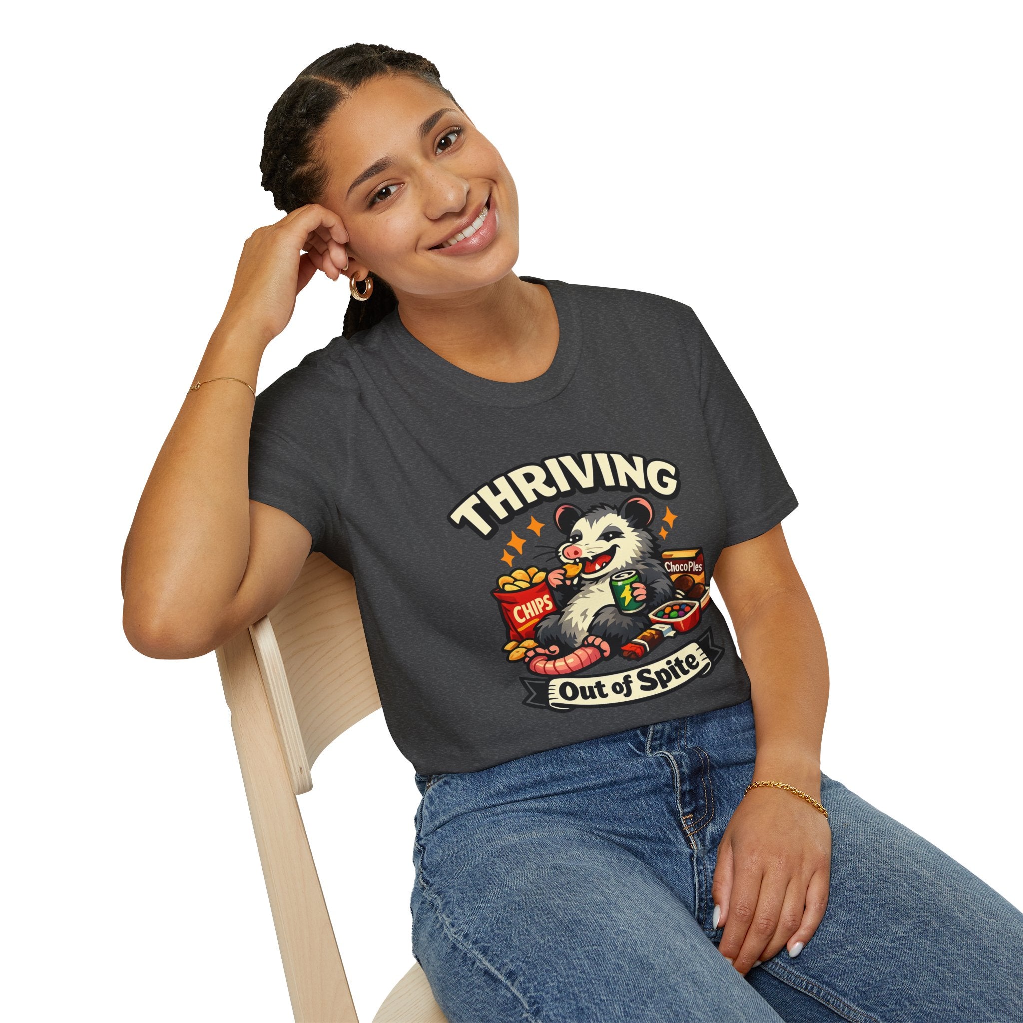 Thriving Possum T-Shirt — "Thriving Out of Spite" Funny Snack-Loving Design