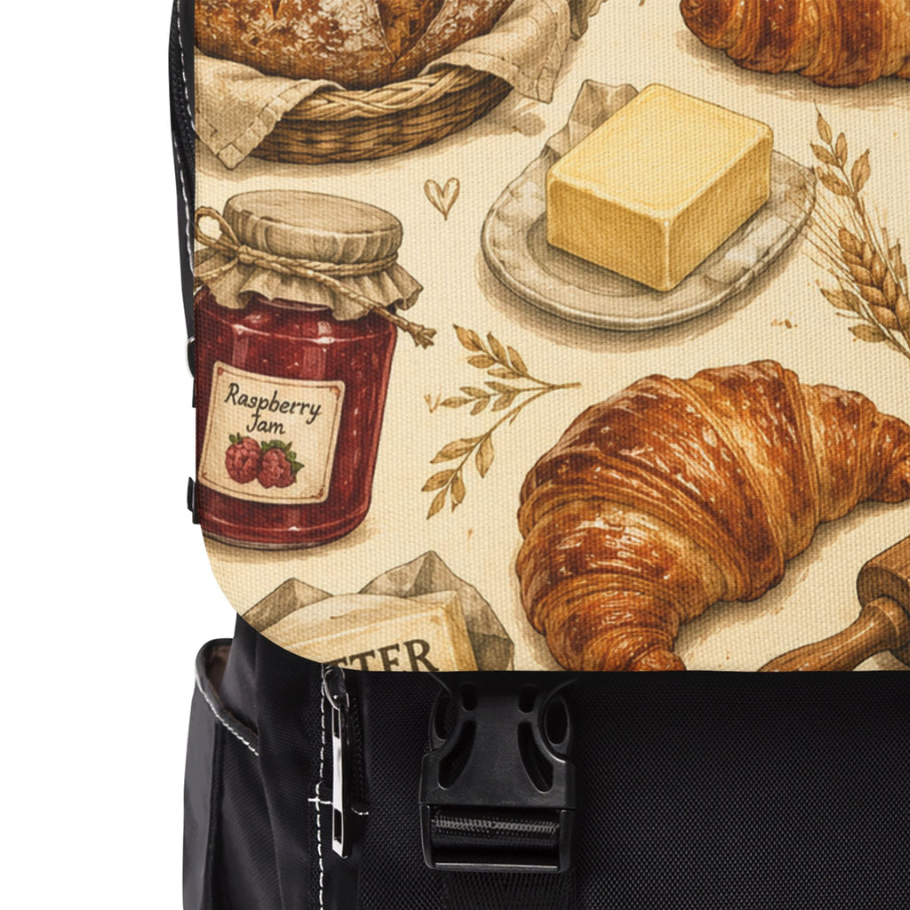 Bakery Pattern Shoulder Backpack — Pastries, Croissants & Jam Print