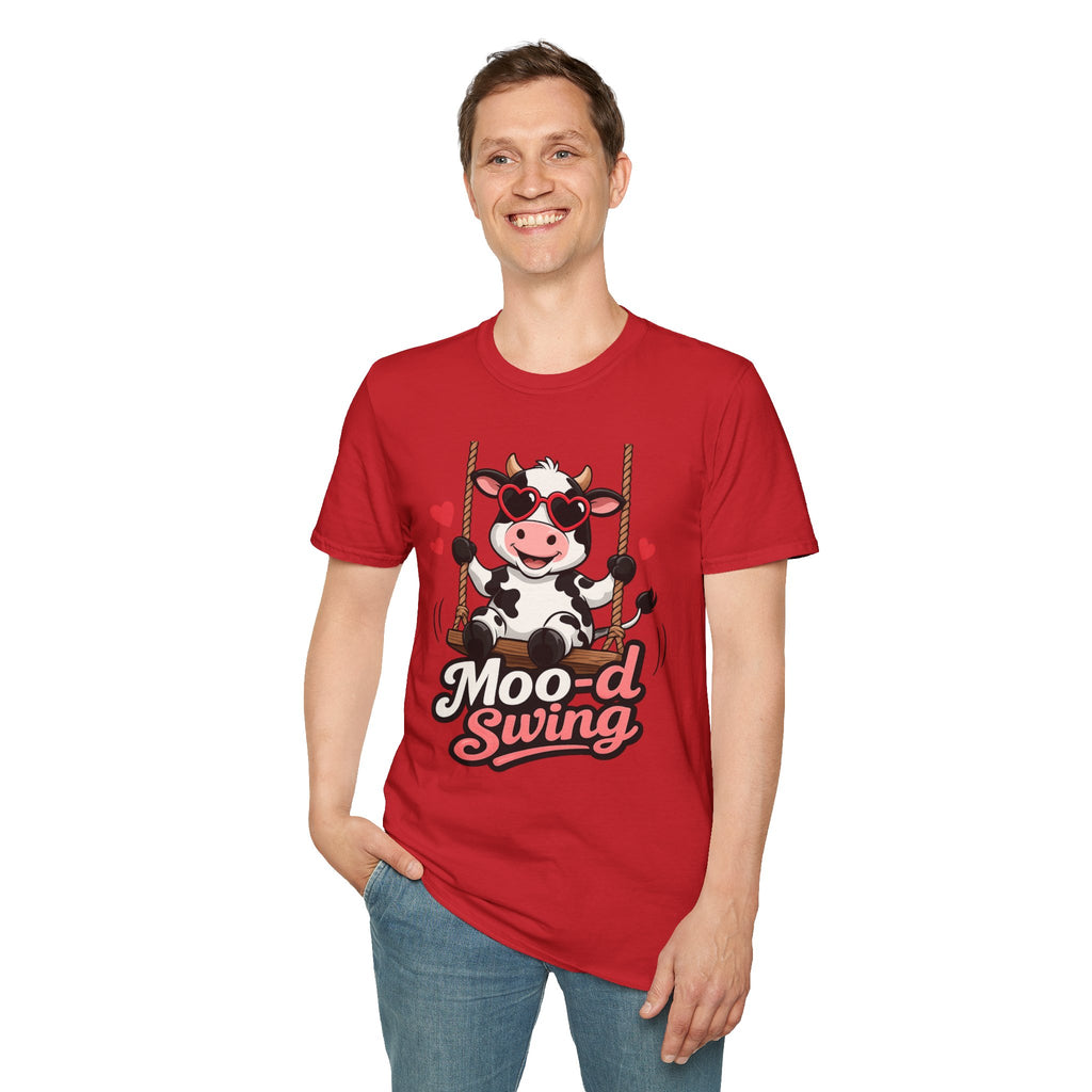 T-Shirt - "Moo-d Swing" Cute Cow on Swing Graphic Tee