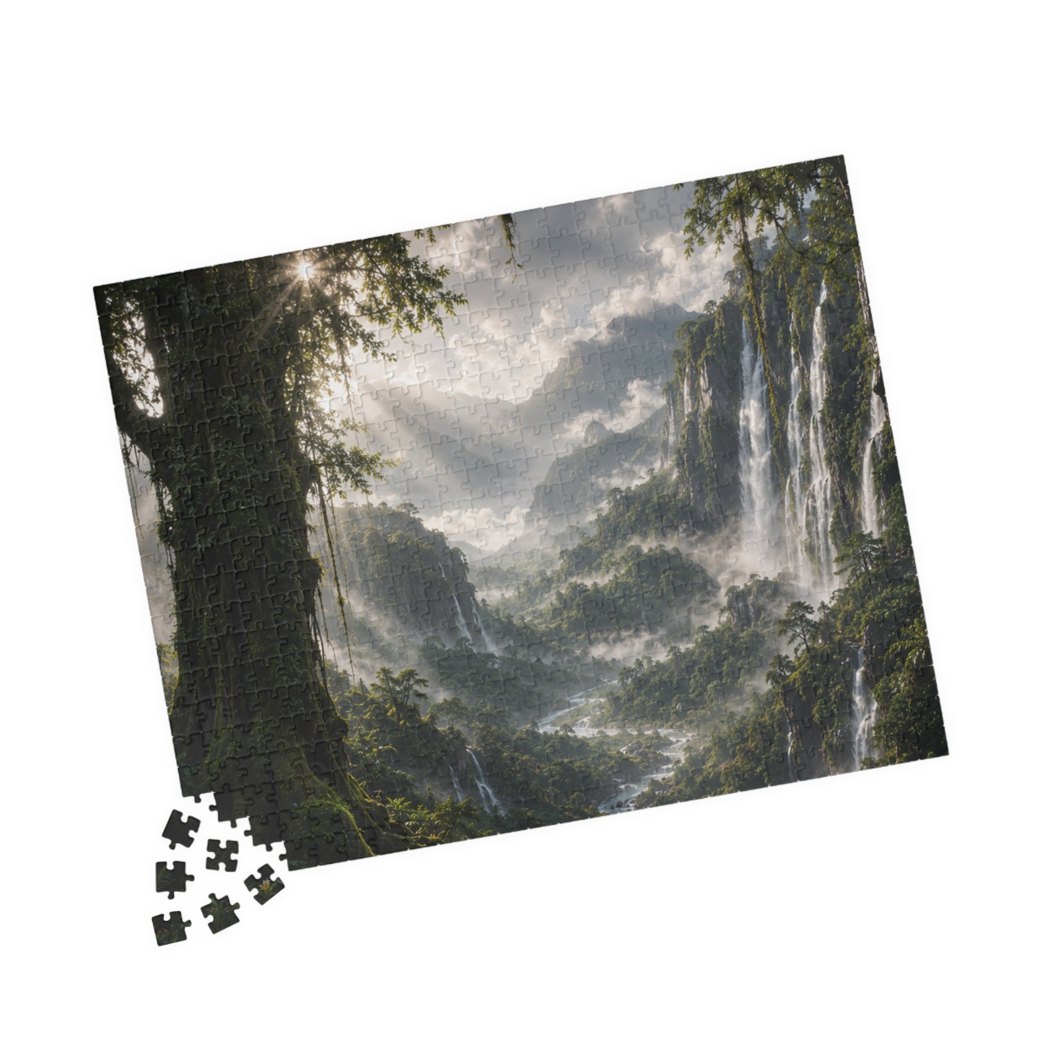 Mystic Waterfall Landscape Puzzle — Scenic Nature Jigsaw (110/252/520/1014 pc)
