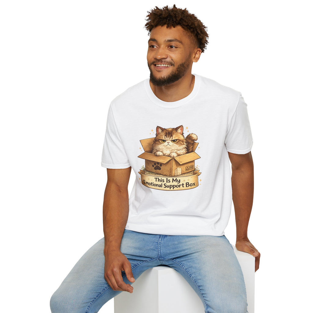 Cat in Box T-Shirt — "This Is My Emotional Support Box" Cute Kitten Tee