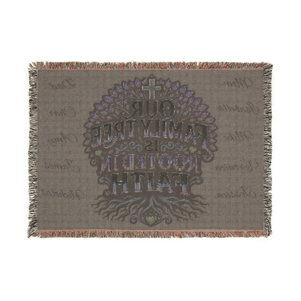 Customizable Woven Blanket — "Our Family Tree Is Rooted in Faith" Throw