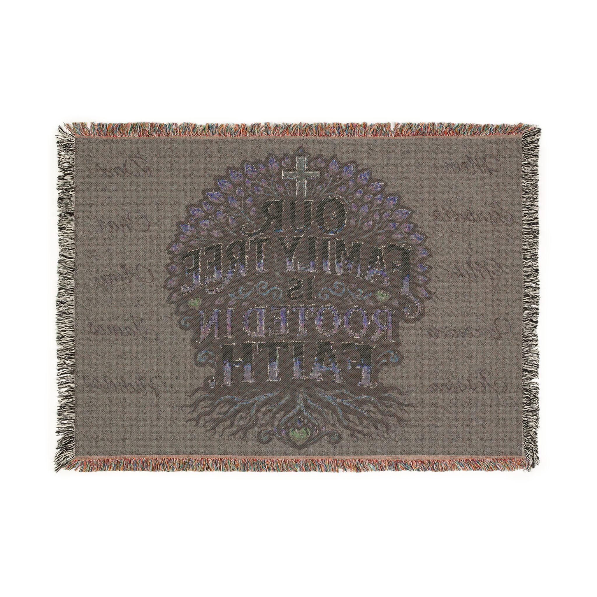 Customizable Woven Blanket — "Our Family Tree Is Rooted in Faith" Throw