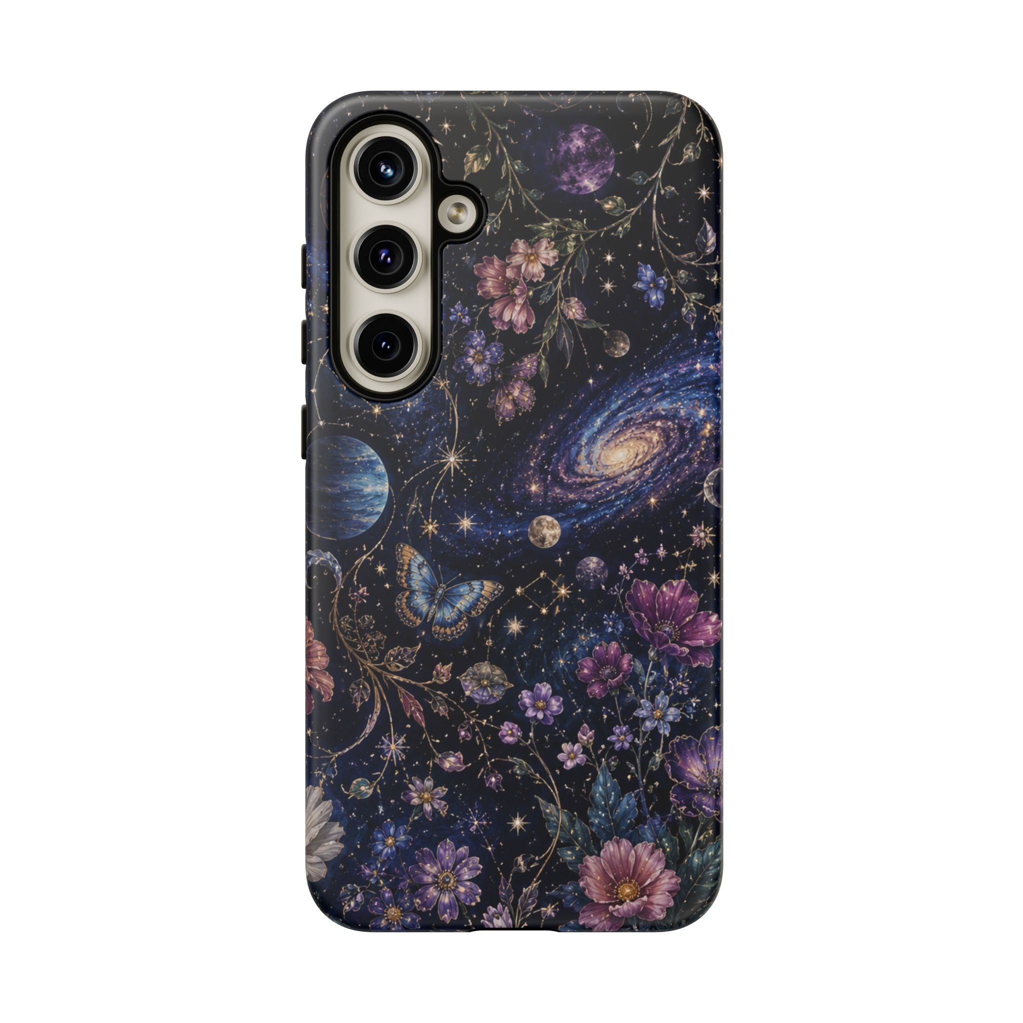 Cosmic Garden Tough Phone Case — Floral Galaxy Phone Protective Cover