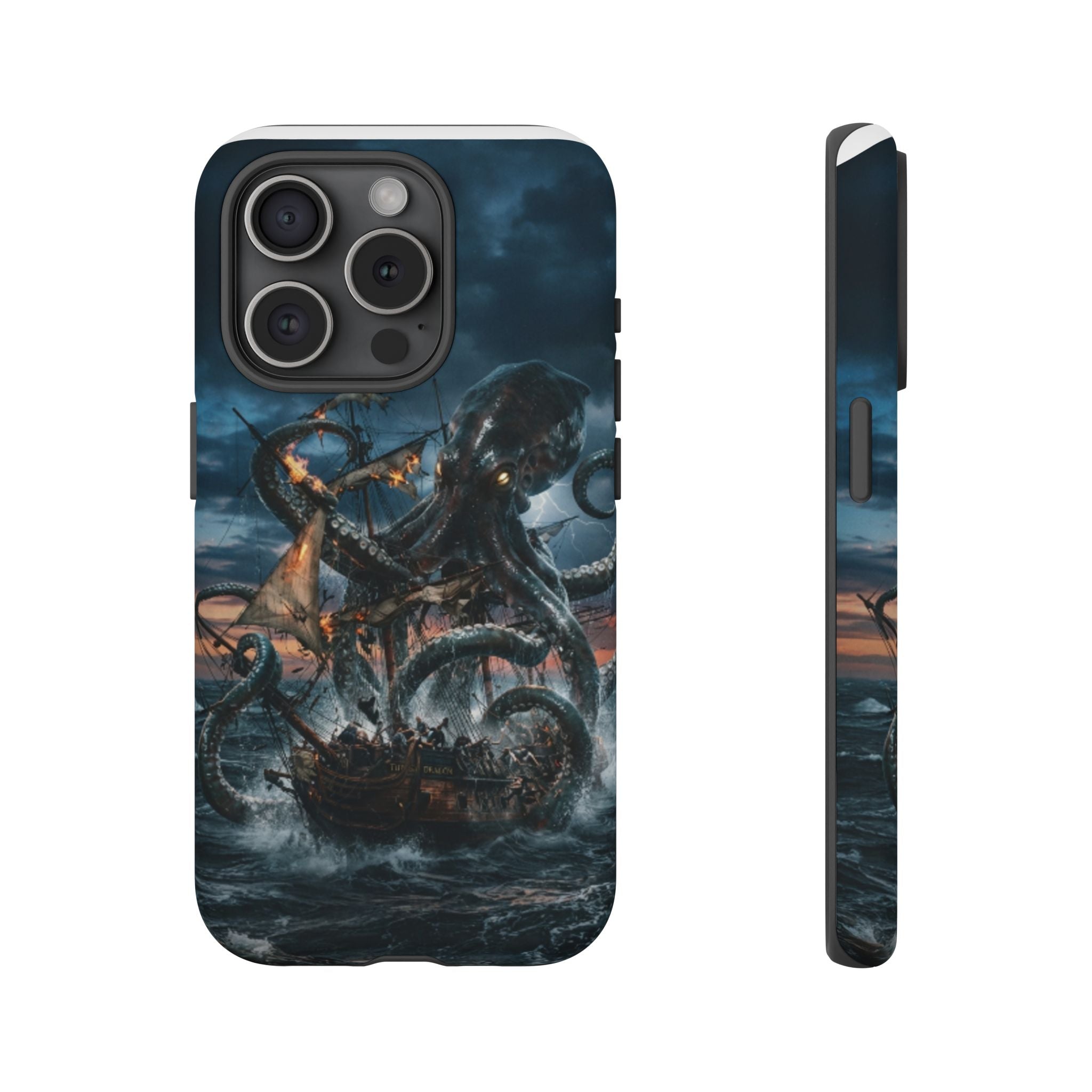 Kraken Sea Battle Phone Case — Ocean Monster Shipwreck Design