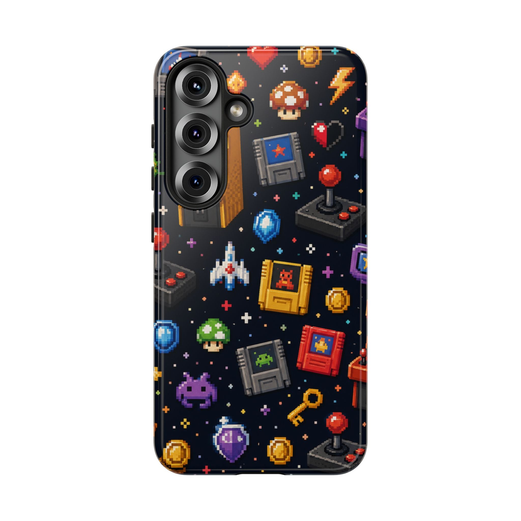 Retro Arcade Pixel Art Phone Case — Gamer Icons Pattern
