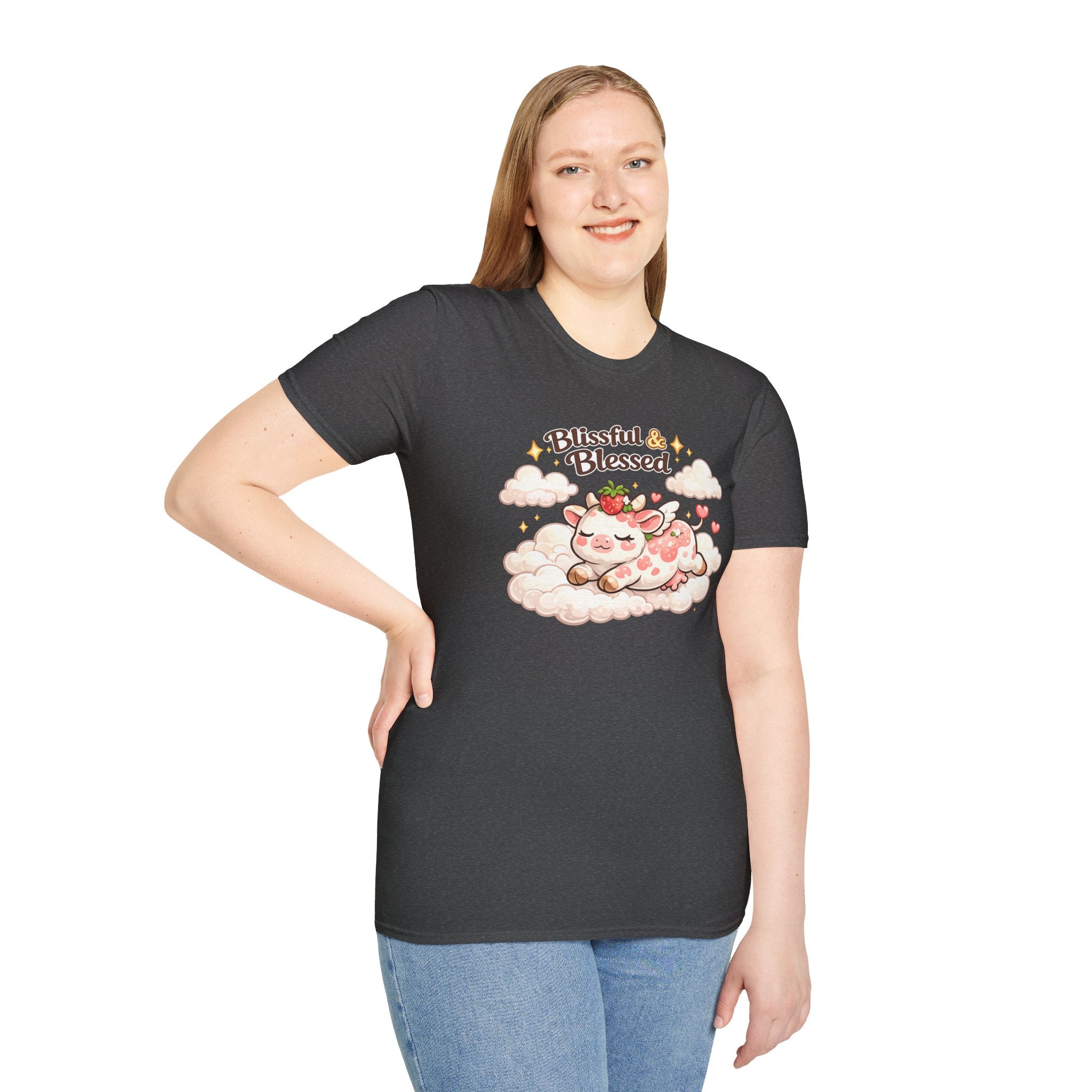 Blissful & Blessed Cute Strawberry Cow T-Shirt — Cozy Gift Tee