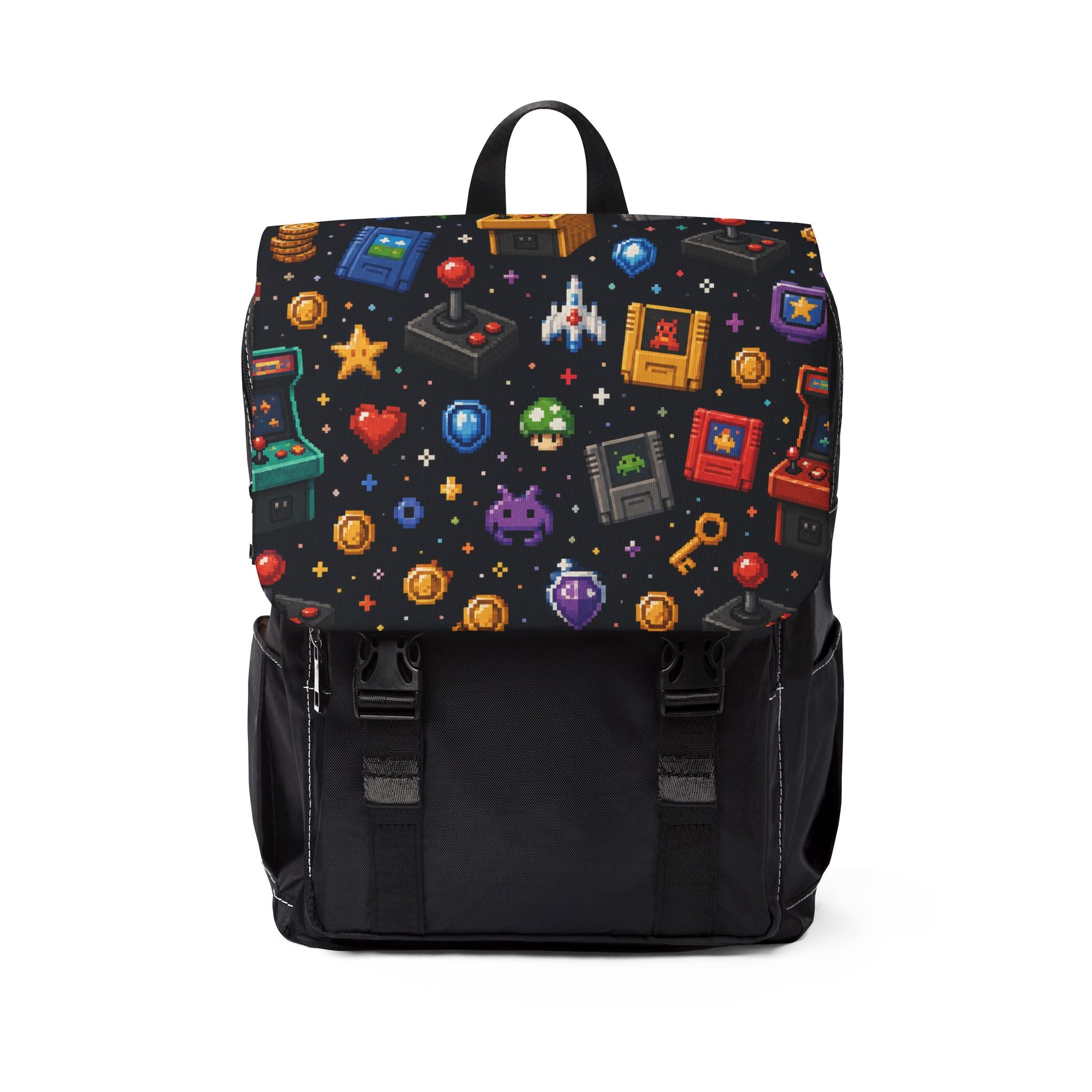 Retro Arcade Pixel Shoulder Backpack — Casual Gamer Shoulder Bag