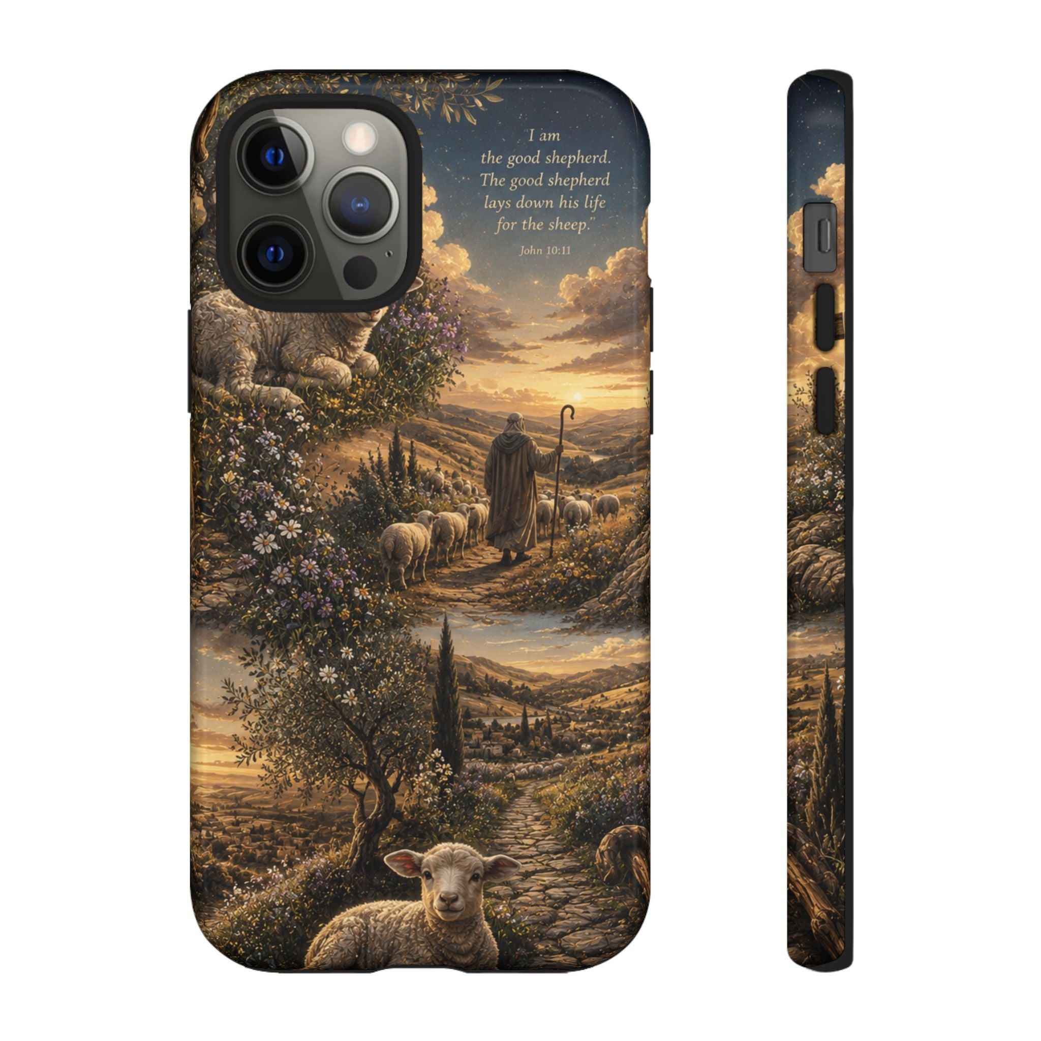 Tough Phone Case — Shepherd & Lamb Scenic Christian Scripture Design ("The good shepherd...")