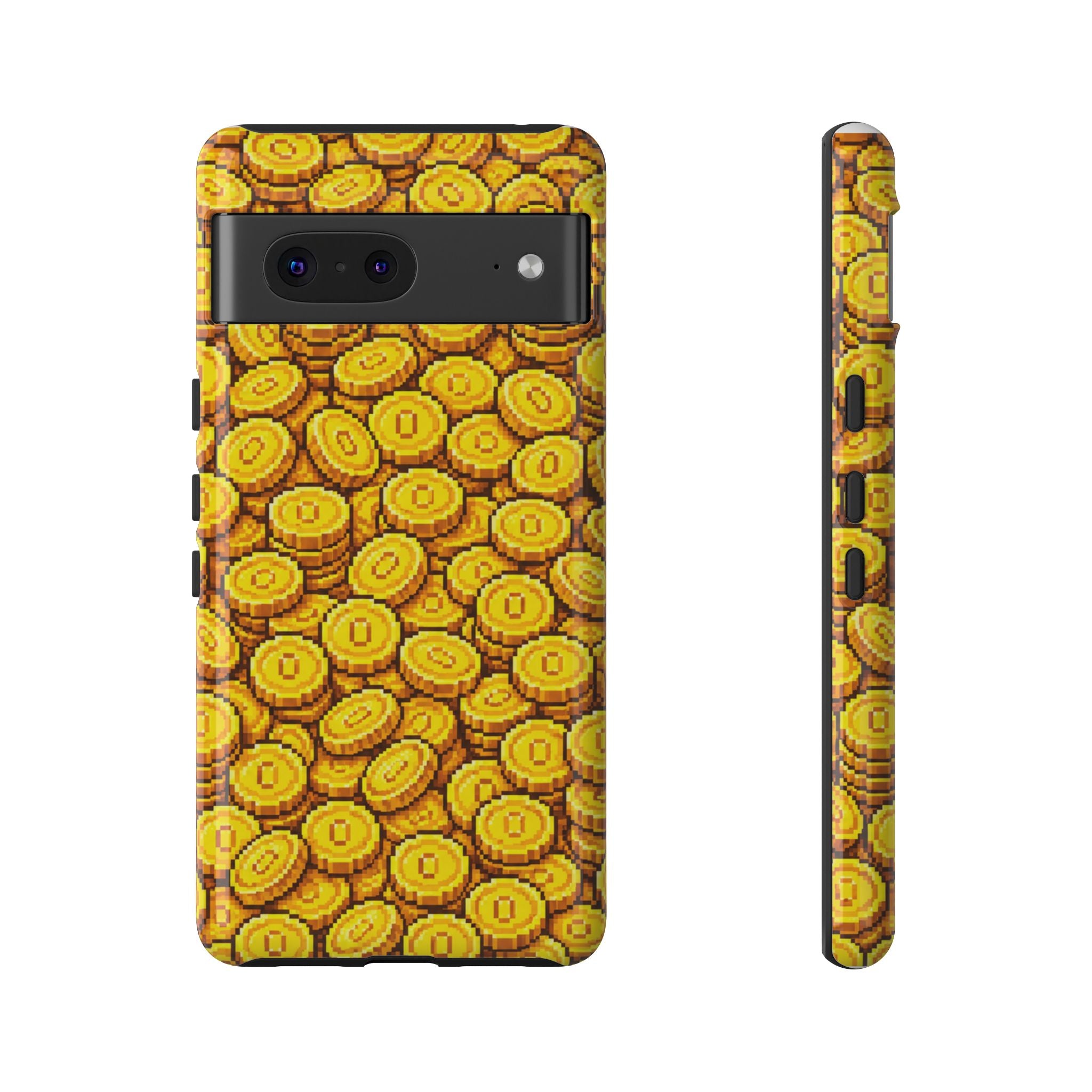 8bit Gamer Coin Pattern Phone Case – Retro Video Game Gold Treasure Design