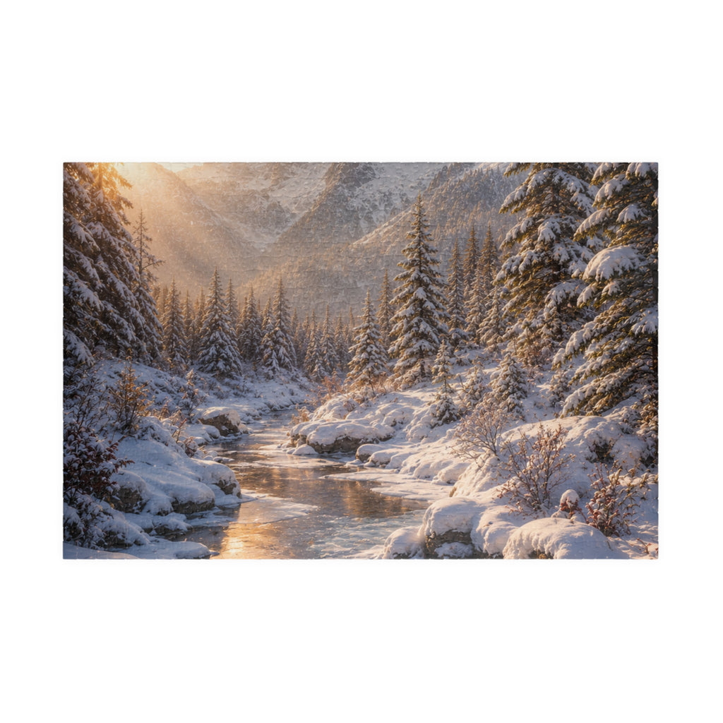 Winter Mountain River Puzzle — Scenic Snowy Landscape Jigsaw (110/252/520/1014 pcs)