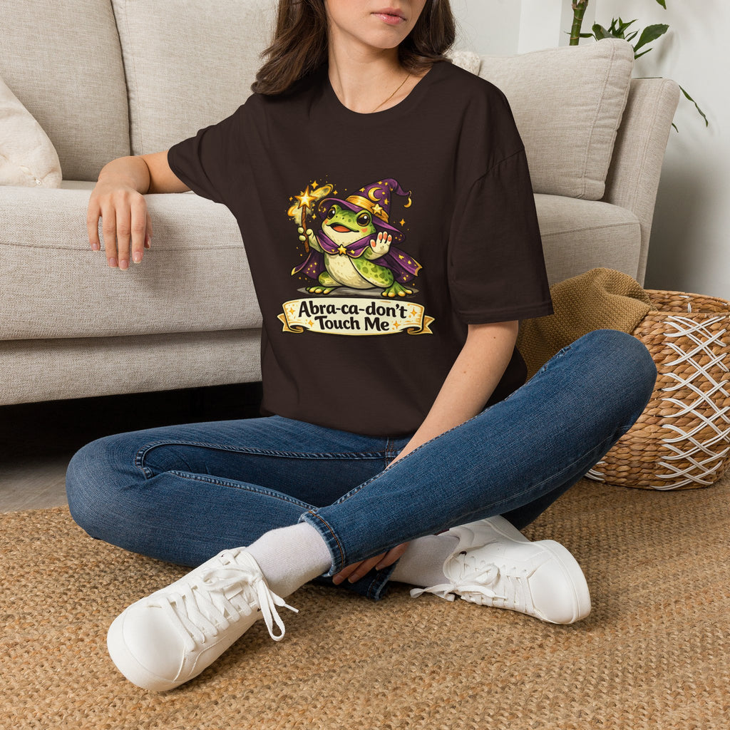 Wizard Frog T‑Shirt — “Abra‑ca‑don’t Touch Me” Cute Magic Tee