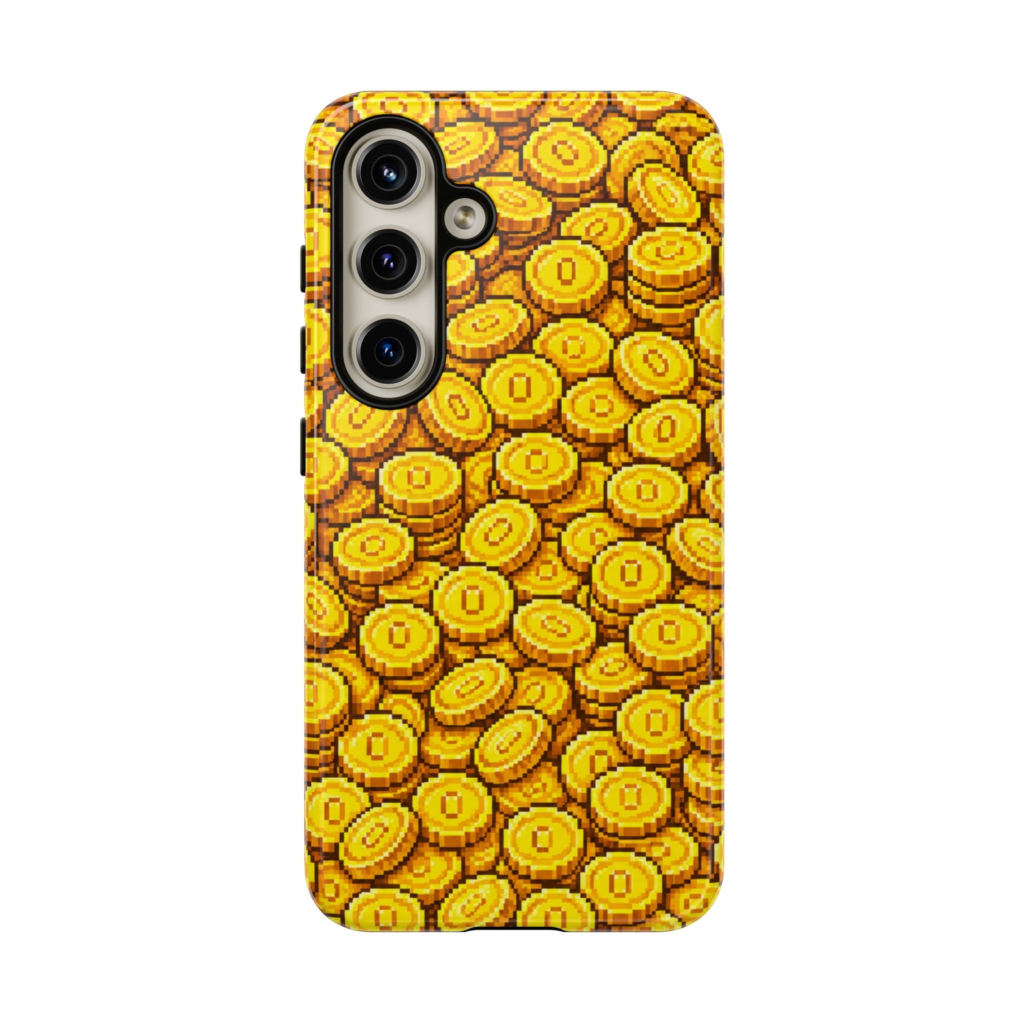 8bit Gamer Coin Pattern Phone Case – Retro Video Game Gold Treasure Design