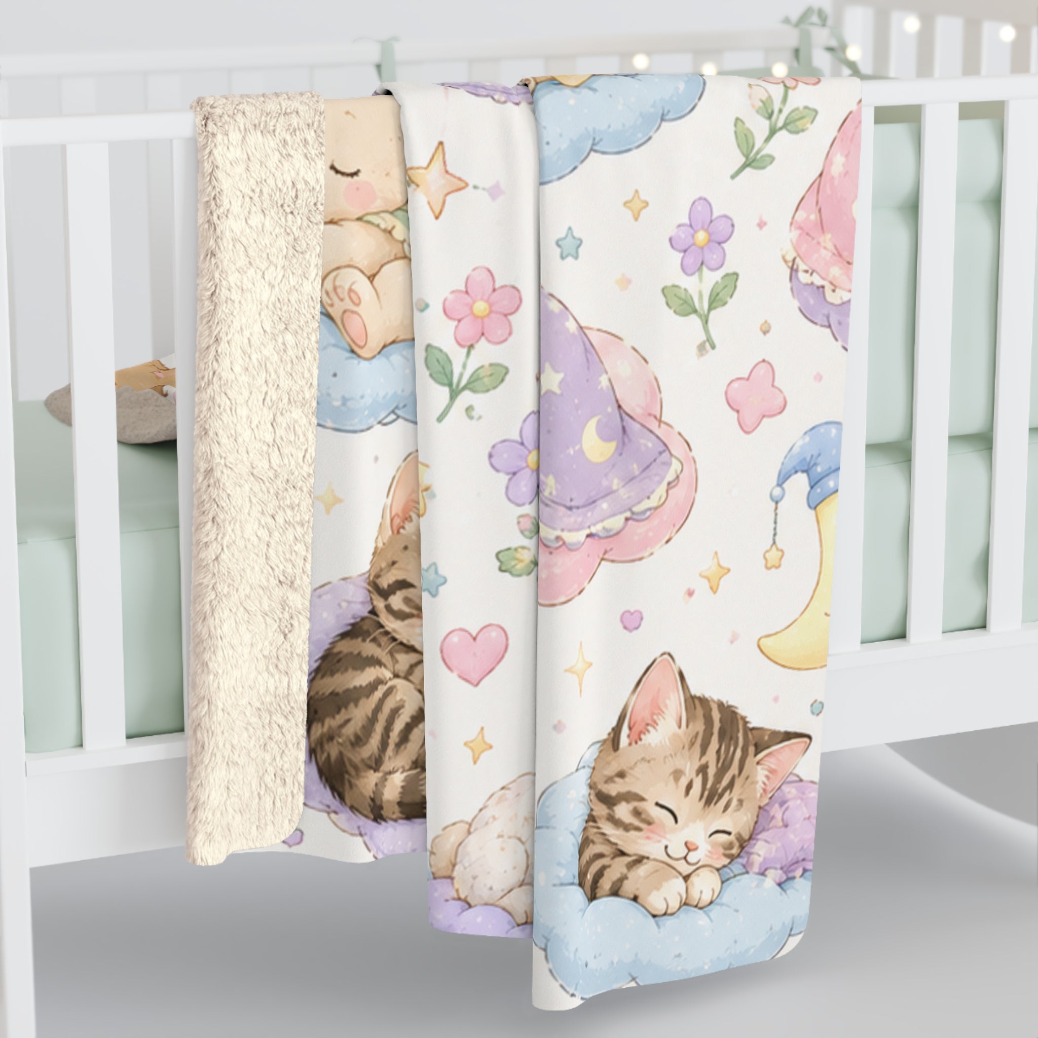Cute Sleepy Pet Friends Sherpa Blanket — Baby Animal Nursery Throw