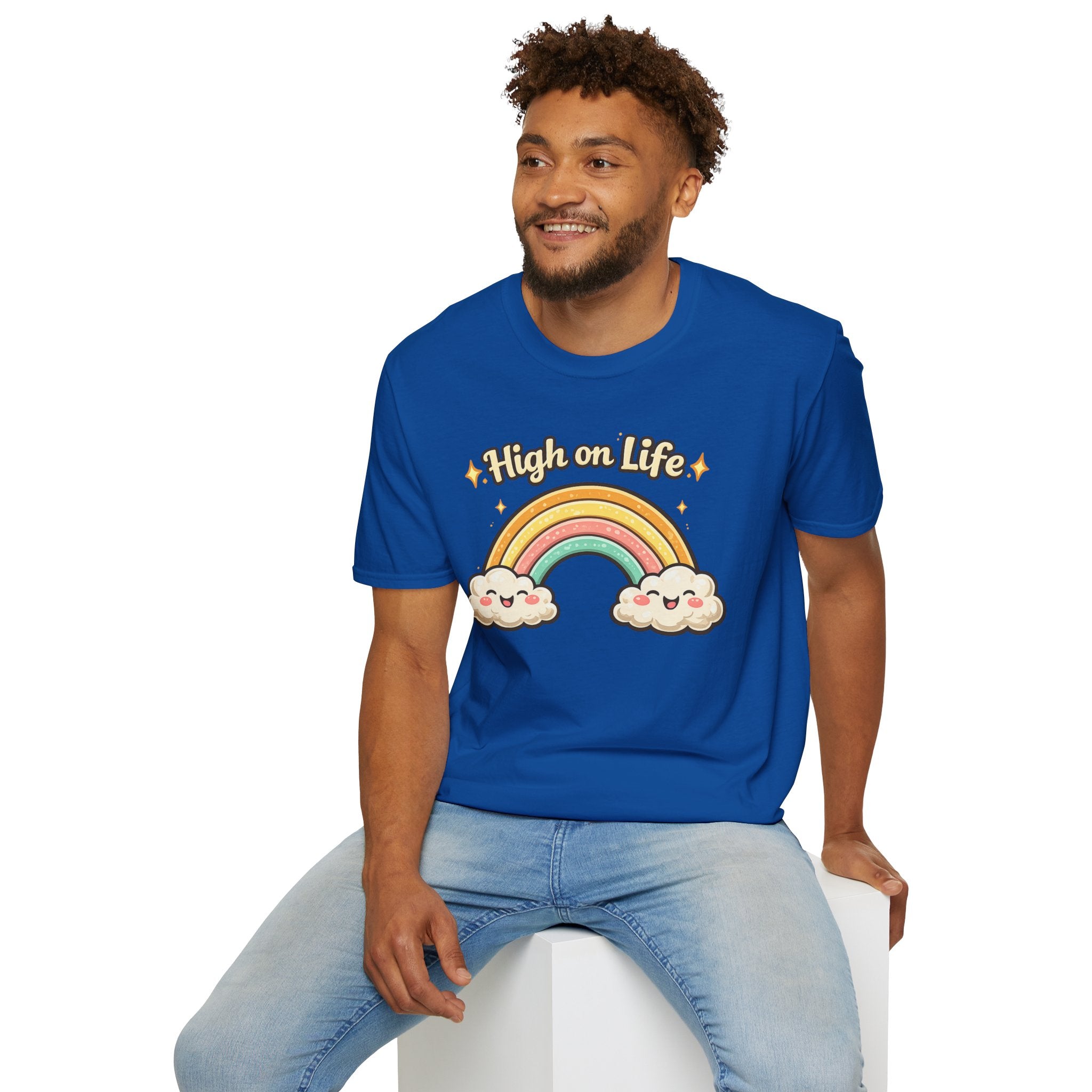 High on Life Cute Rainbow Tee (Retro Pastel Clouds) Gift T-Shirt