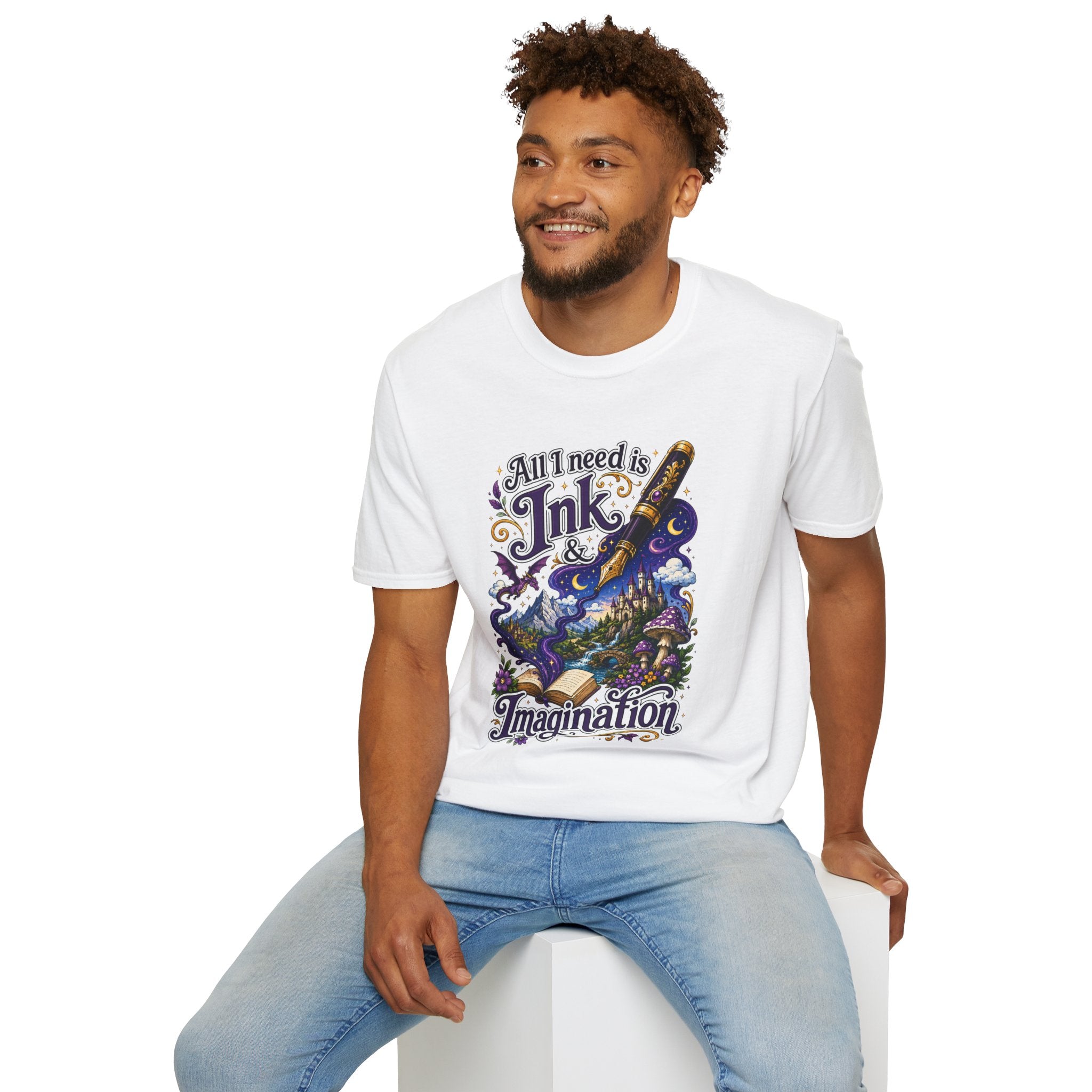 Ink & Imagination T-Shirt — "All I Need Is Ink & Imagination" Artistic Pen Design