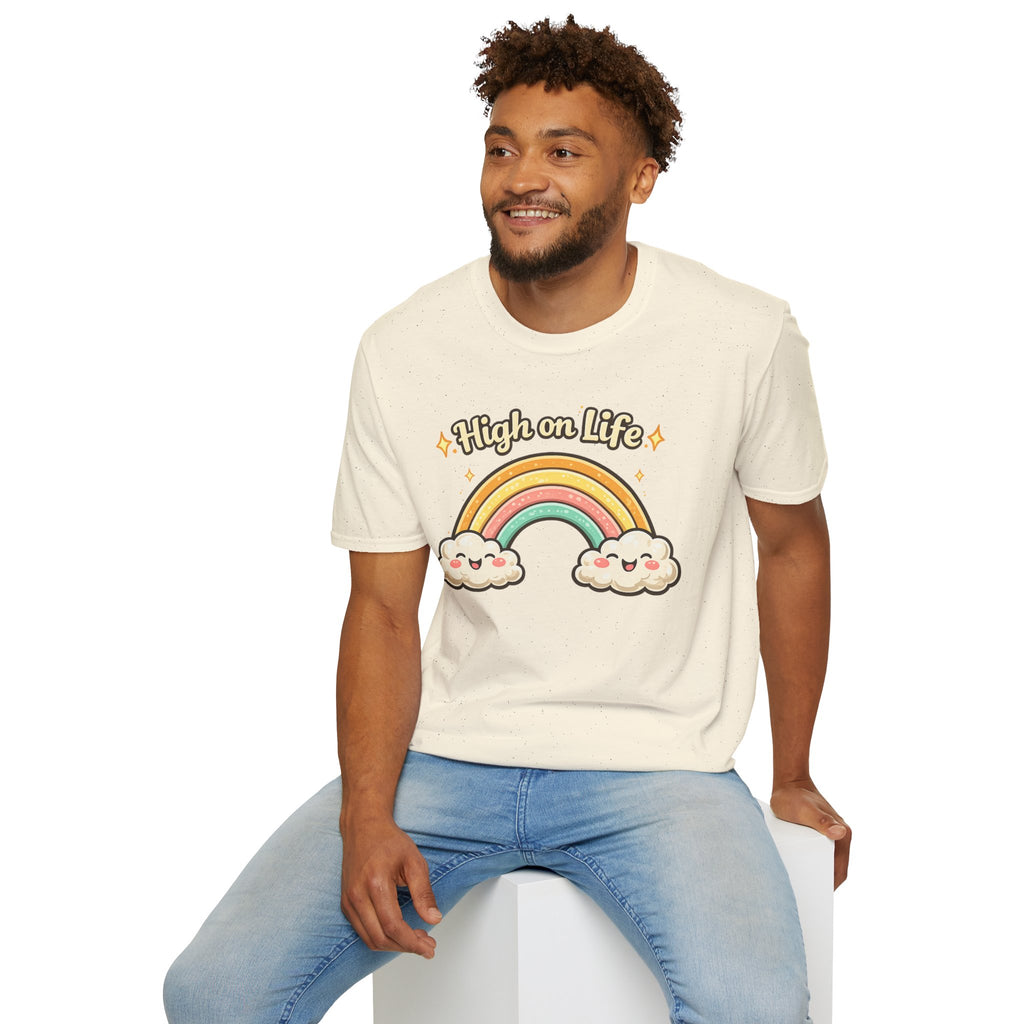 High on Life Cute Rainbow Tee (Retro Pastel Clouds) Gift T-Shirt