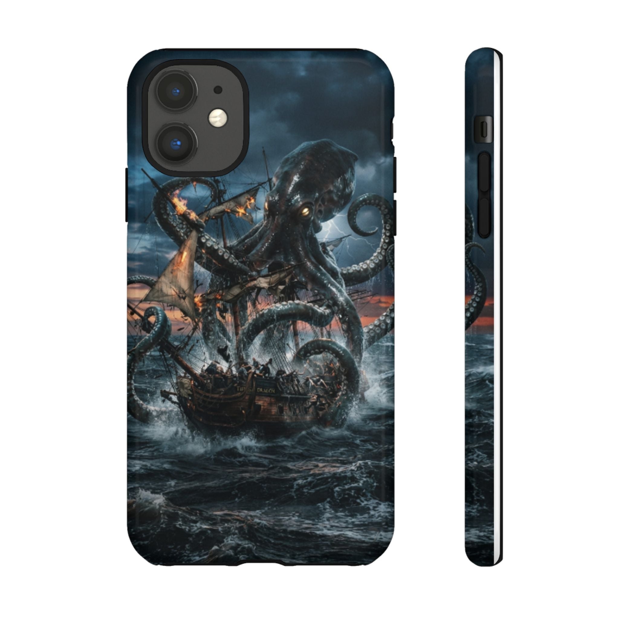 Kraken Sea Battle Phone Case — Ocean Monster Shipwreck Design