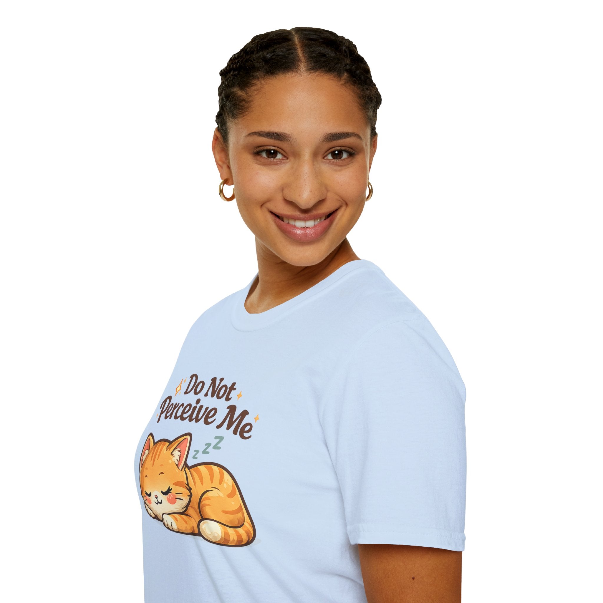Cat T-Shirt — "Do Not Perceive Me" Cute Sleeping Orange Cat Tee