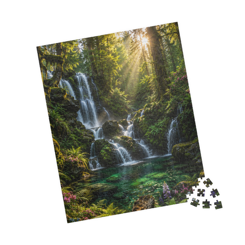 Enchanted Waterfall Forest Puzzle — Scenic Nature Jigsaw (110/252/520/1014 pcs)