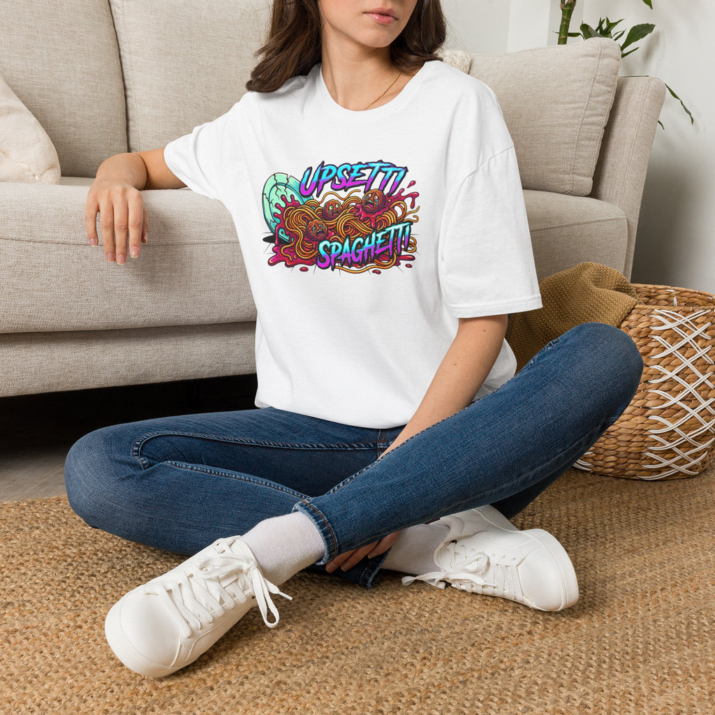 Upsetti Spaghetti T-Shirt — Funny Cartoon Spilled Pasta Graphic Tee