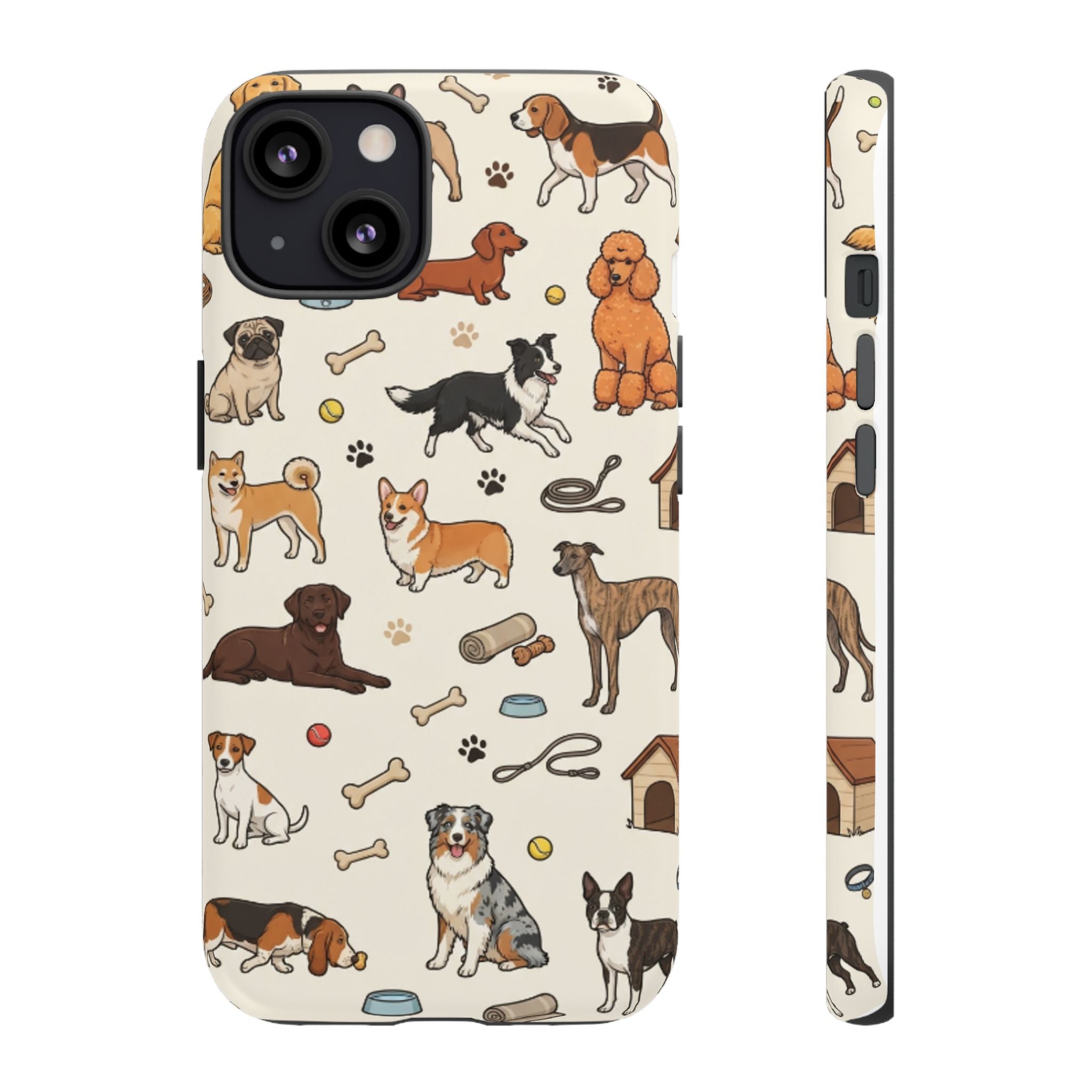 Dog Pattern Tough Phone Case — Cute Breed Collage Protective Cover