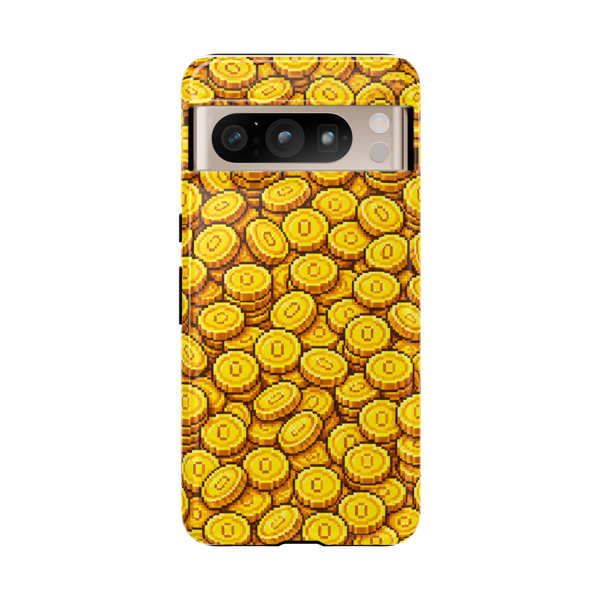 8bit Gamer Coin Pattern Phone Case – Retro Video Game Gold Treasure Design