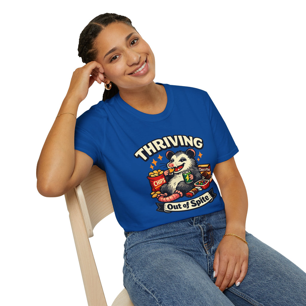Thriving Possum T-Shirt — "Thriving Out of Spite" Funny Snack-Loving Design