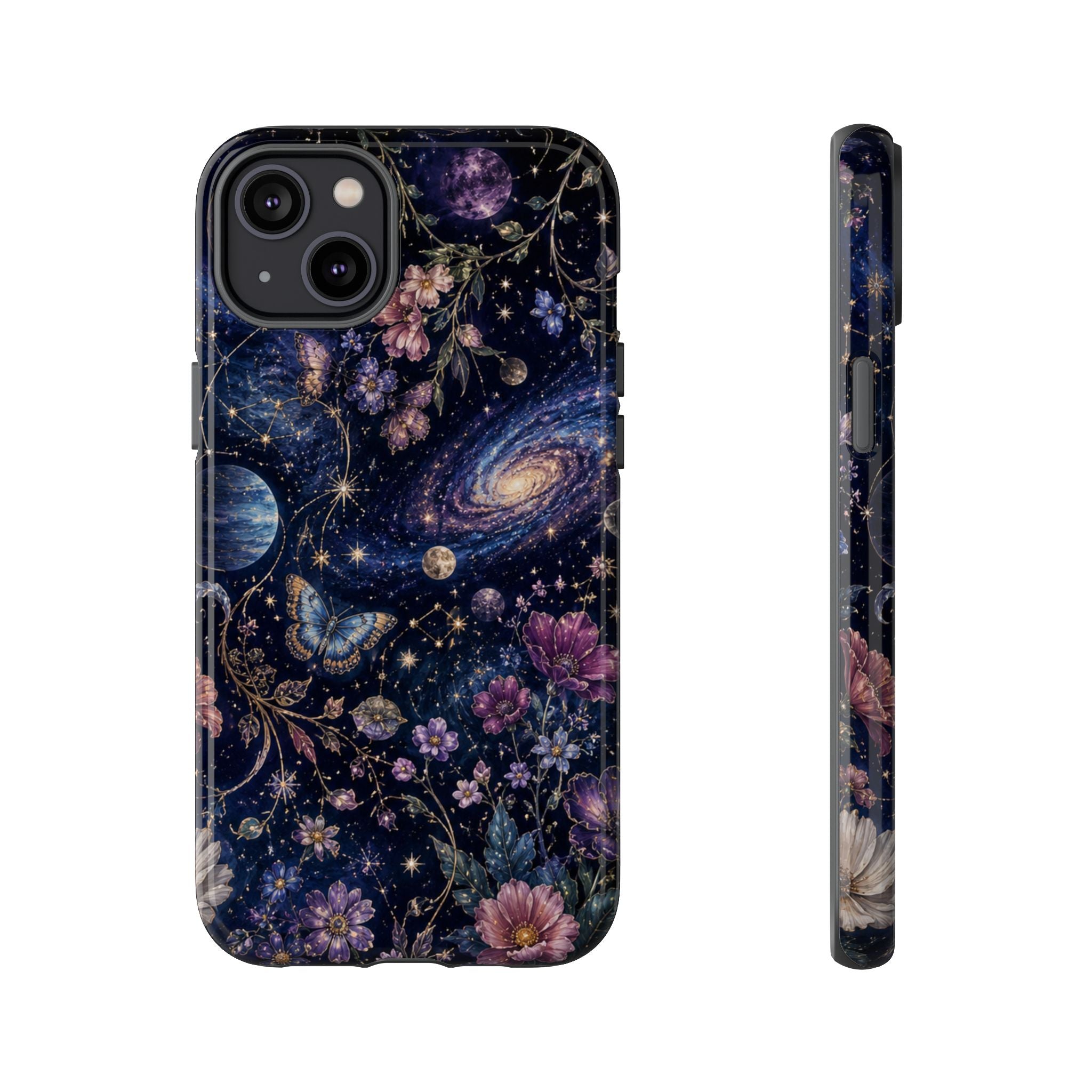 Cosmic Garden Tough Phone Case — Floral Galaxy Phone Protective Cover