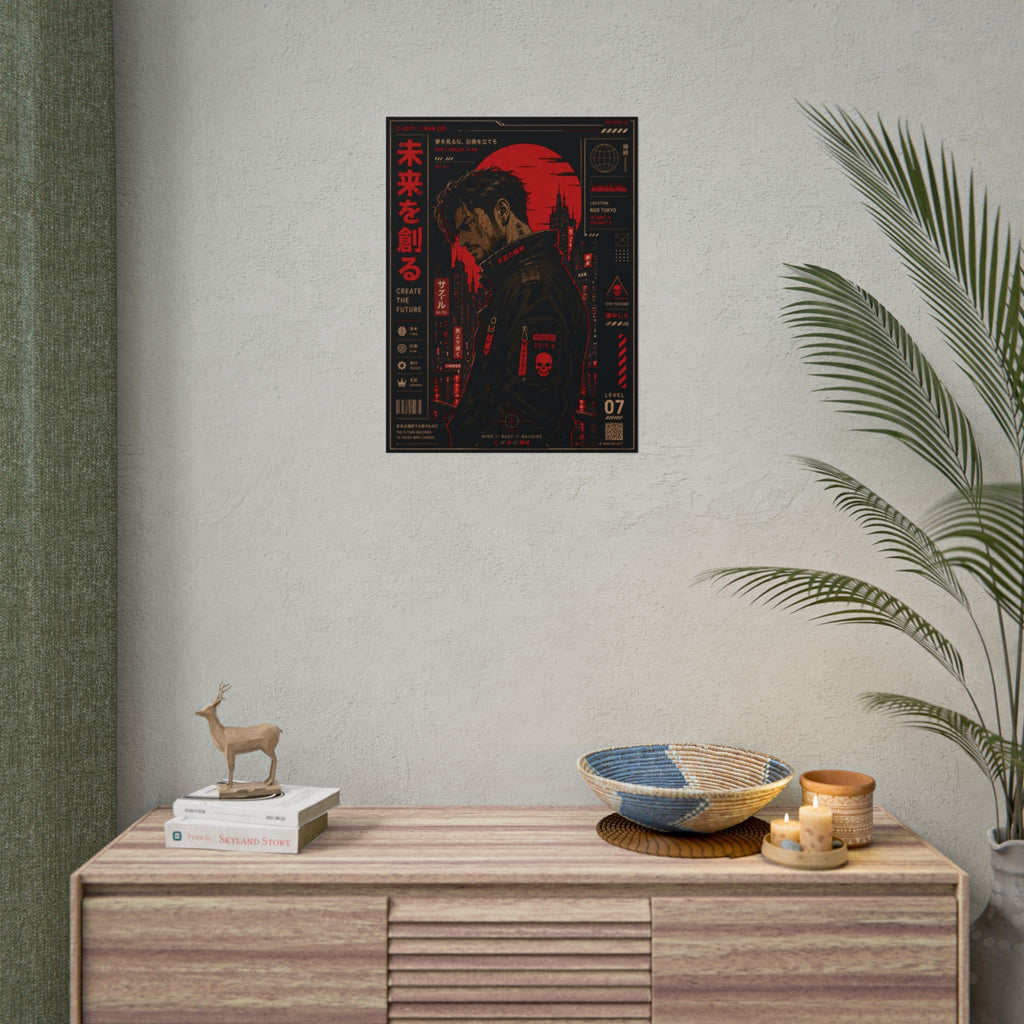 Cyberpunk Soldier Poster — "Create The Future" Rolled Art Print