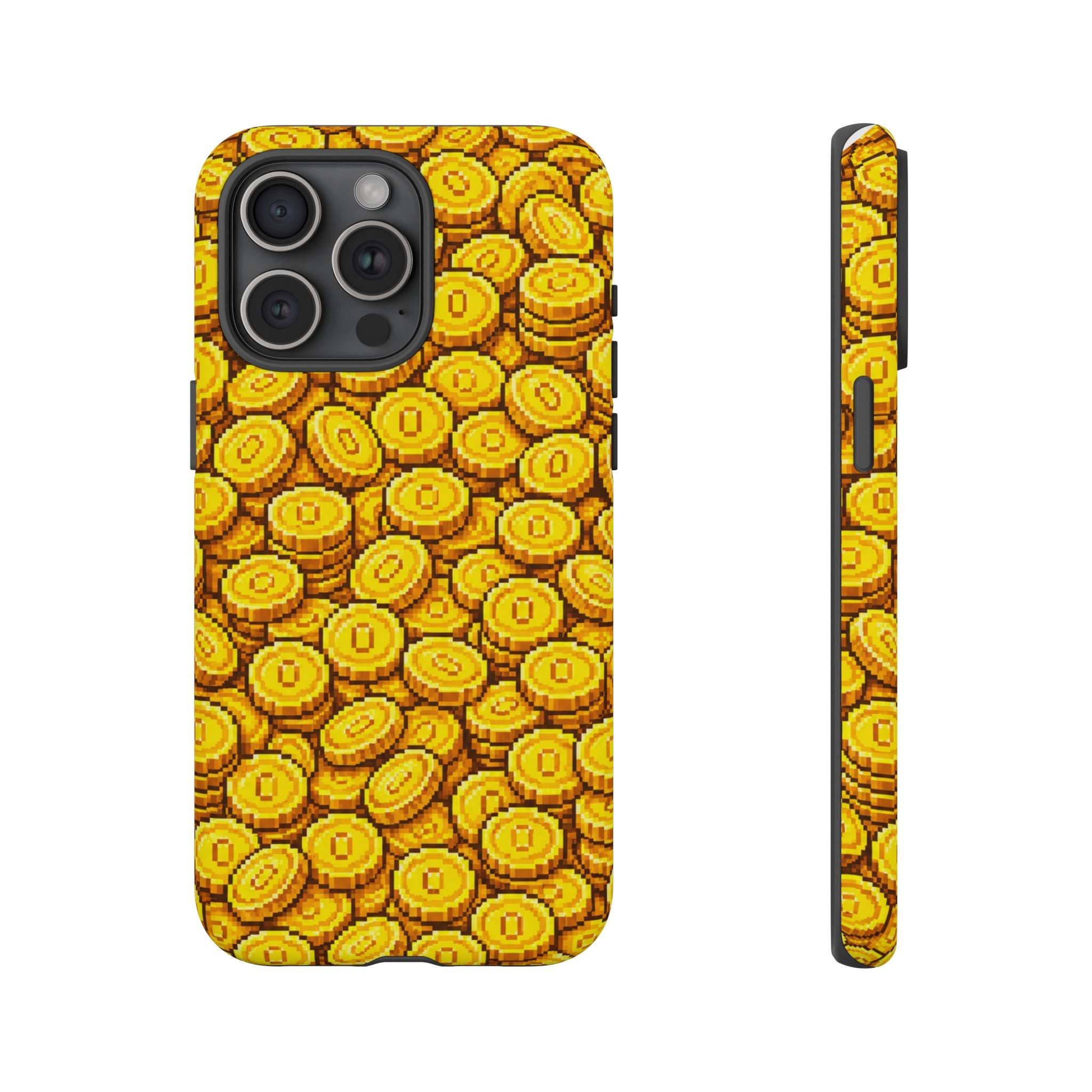 8bit Gamer Coin Pattern Phone Case – Retro Video Game Gold Treasure Design