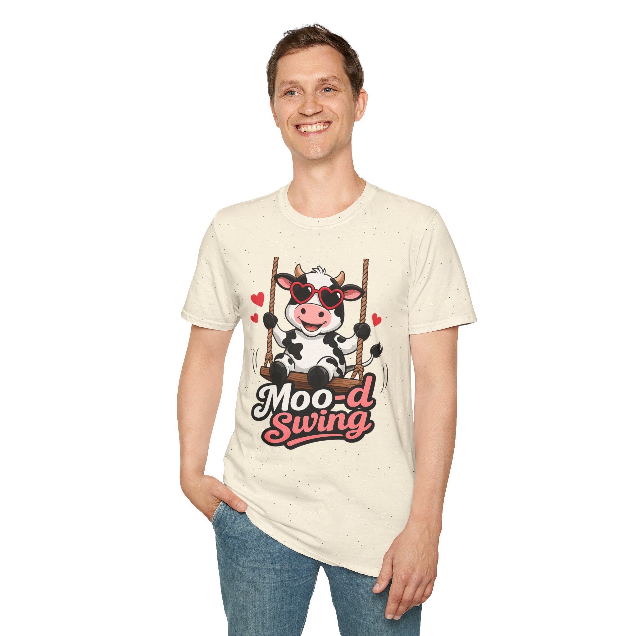 T-Shirt - "Moo-d Swing" Cute Cow on Swing Graphic Tee