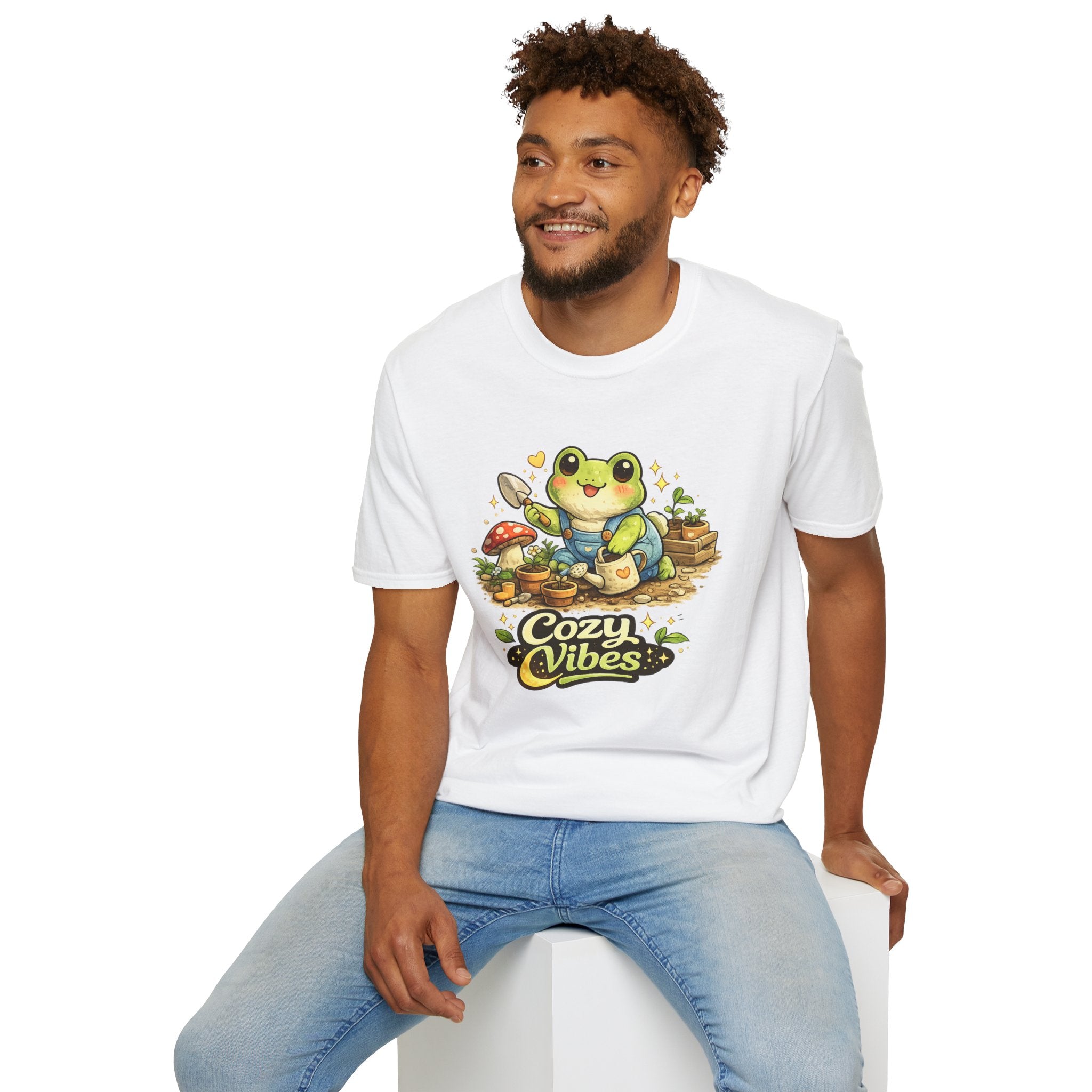 Cozy Garden Frog T-Shirt — Cute "Cozy Vibes" Gardening Tee