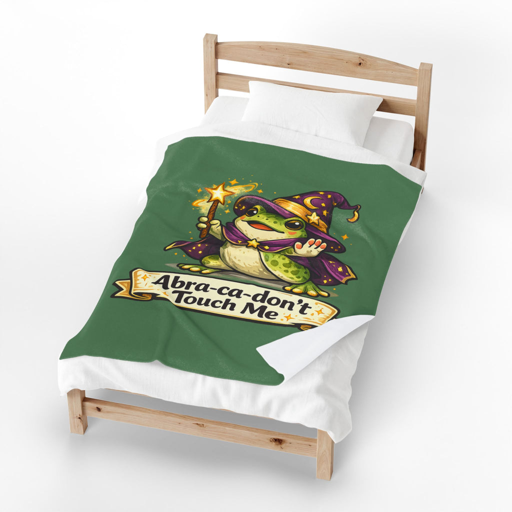 Velveteen Throw Blanket — Cute Wizard Frog "Abra-ca-don't Touch Me" Plush Throw