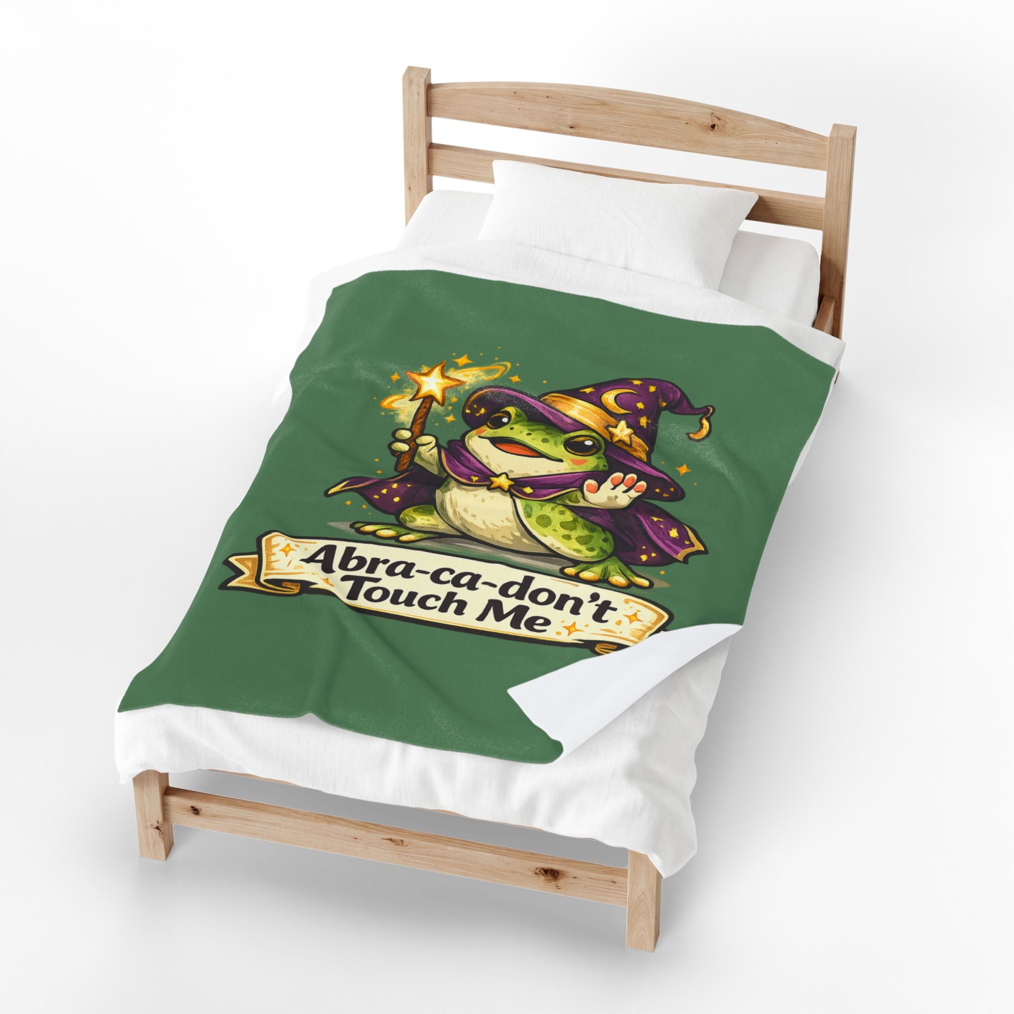 Velveteen Throw Blanket — Cute Wizard Frog "Abra-ca-don't Touch Me" Plush Throw