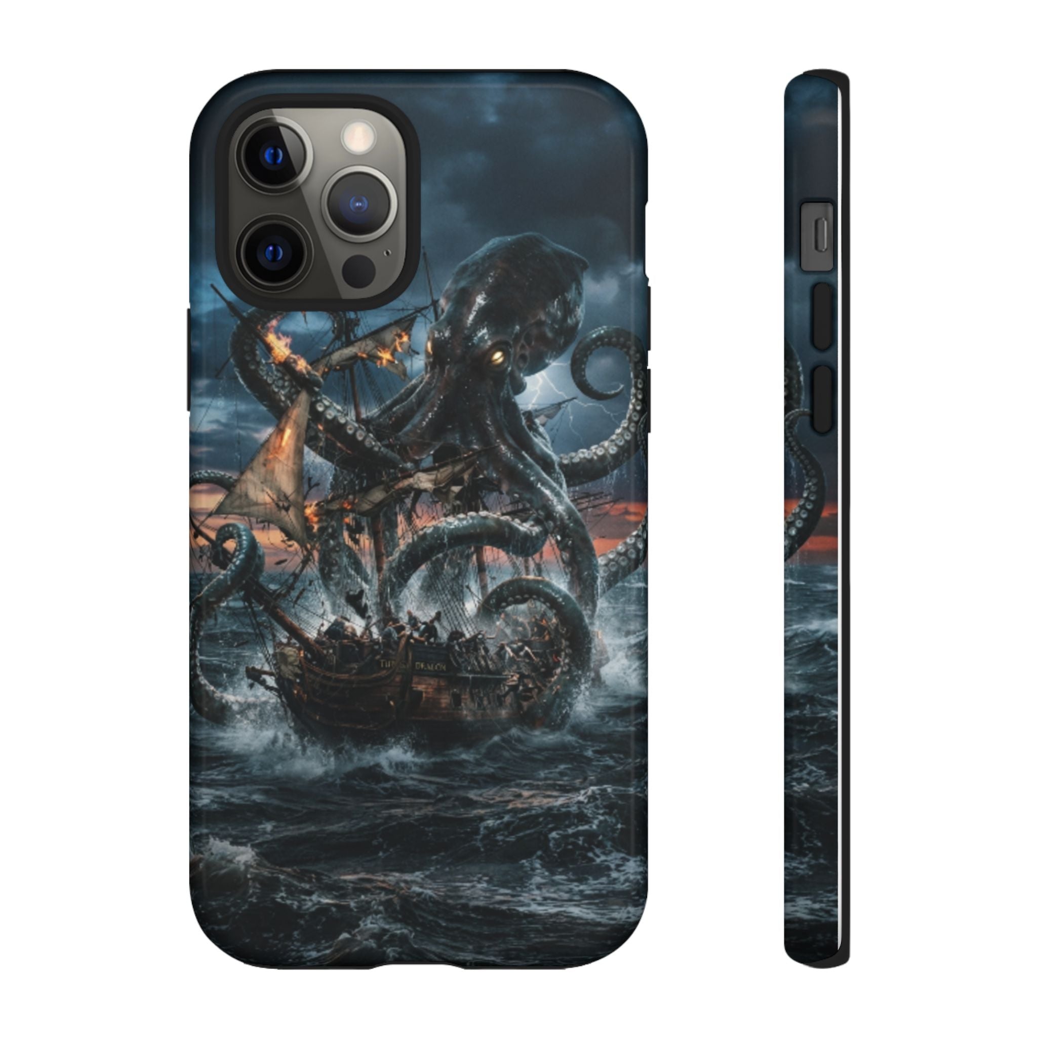 Kraken Sea Battle Phone Case — Ocean Monster Shipwreck Design