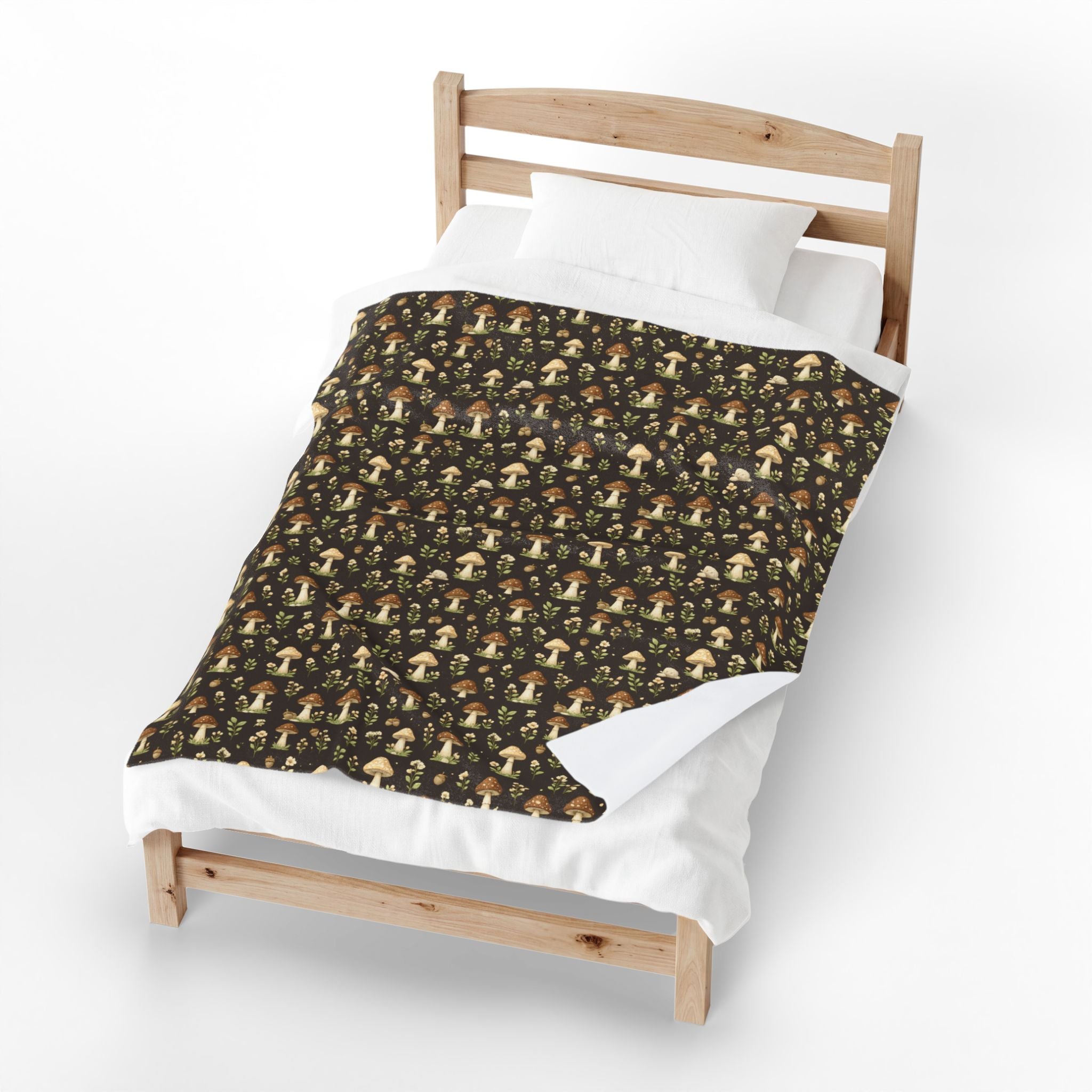 Cottagecore Mushroom Garden Velveteen Plush Blanket – Cozy Forest Pattern Throw