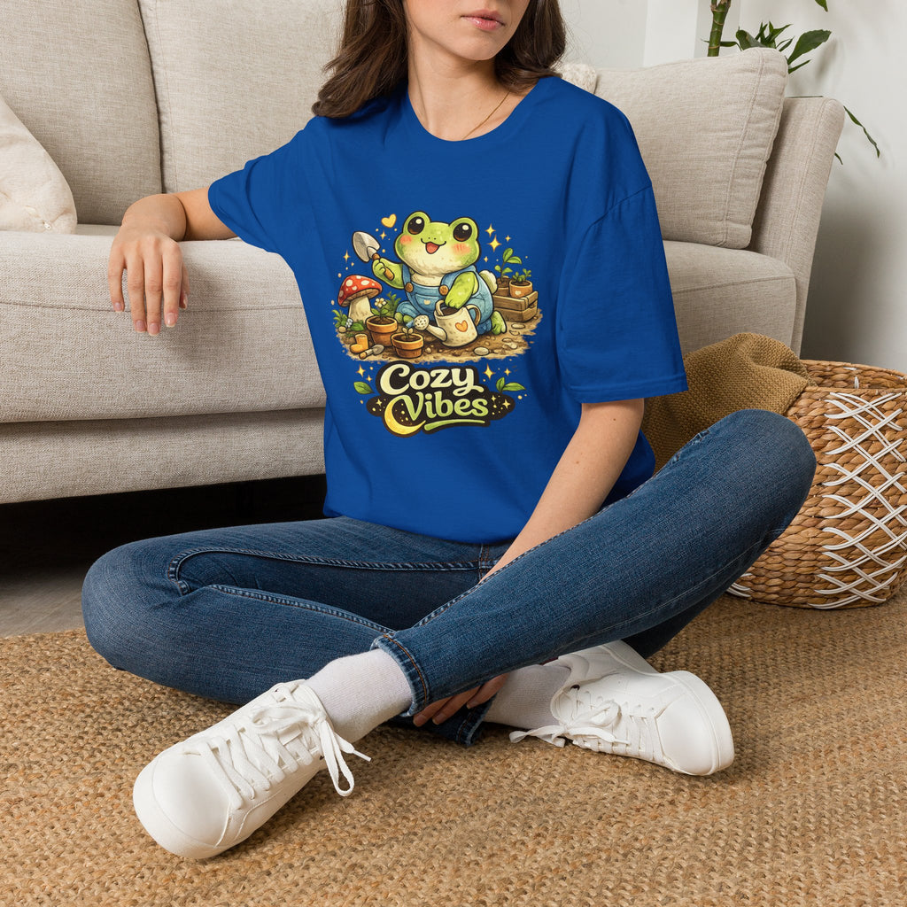 Cozy Garden Frog T-Shirt — Cute "Cozy Vibes" Gardening Tee