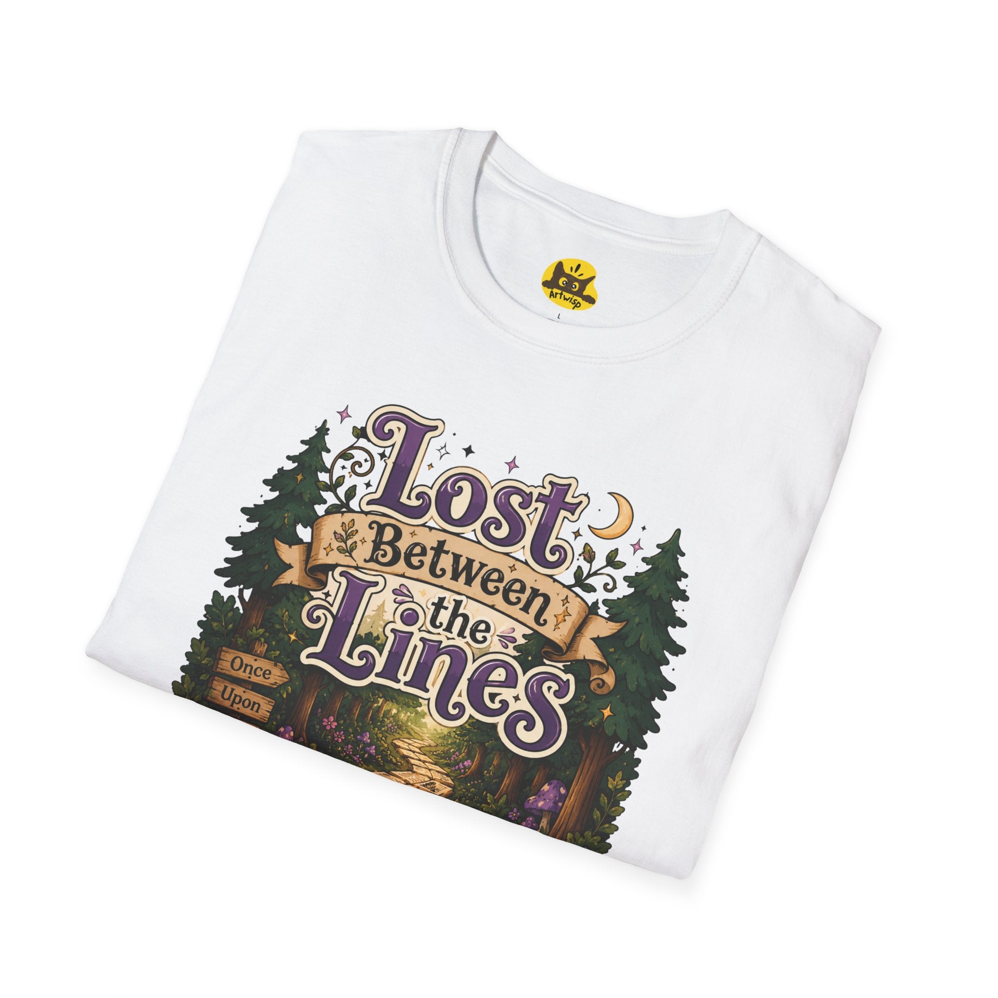 T-Shirt — “Lost Between the Lines” Forest Path Literary Tee